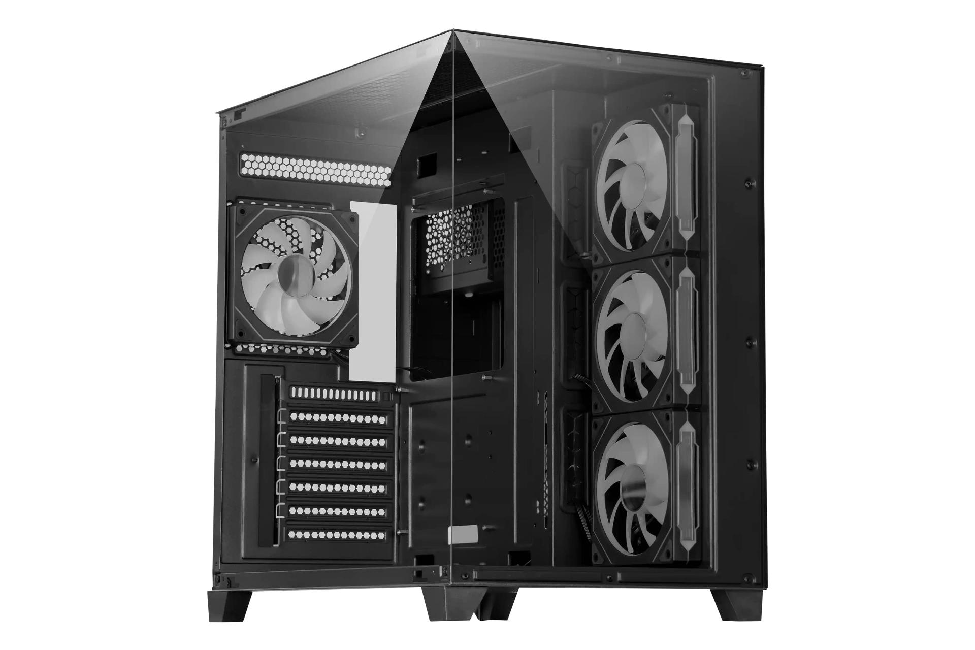 نمای نیمرخ کیس کامپیوتر فاطر FG-880B با نمایش پنل جلو، سمت چپ و لوگو 