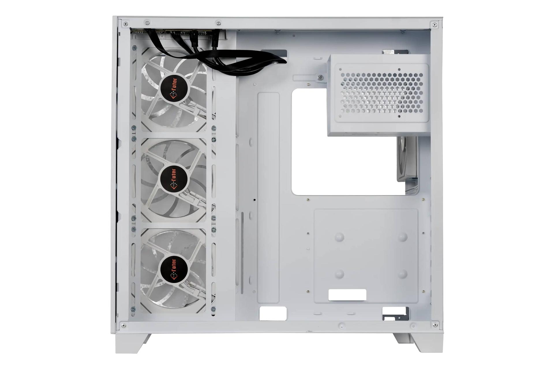 نمای داخلی پنل سمت راست کیس کامپیوتر فاطر FG-880W با نمایش محل نصب پاور و فضای مدیریت کابل