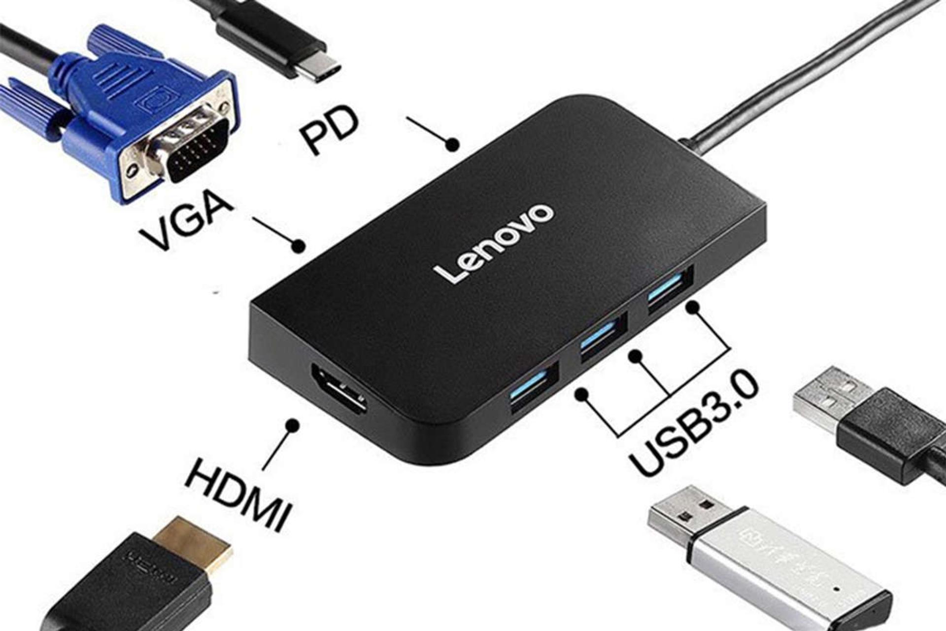 درگاه های هاب USB-C لنوو 6 پورت مدل S706