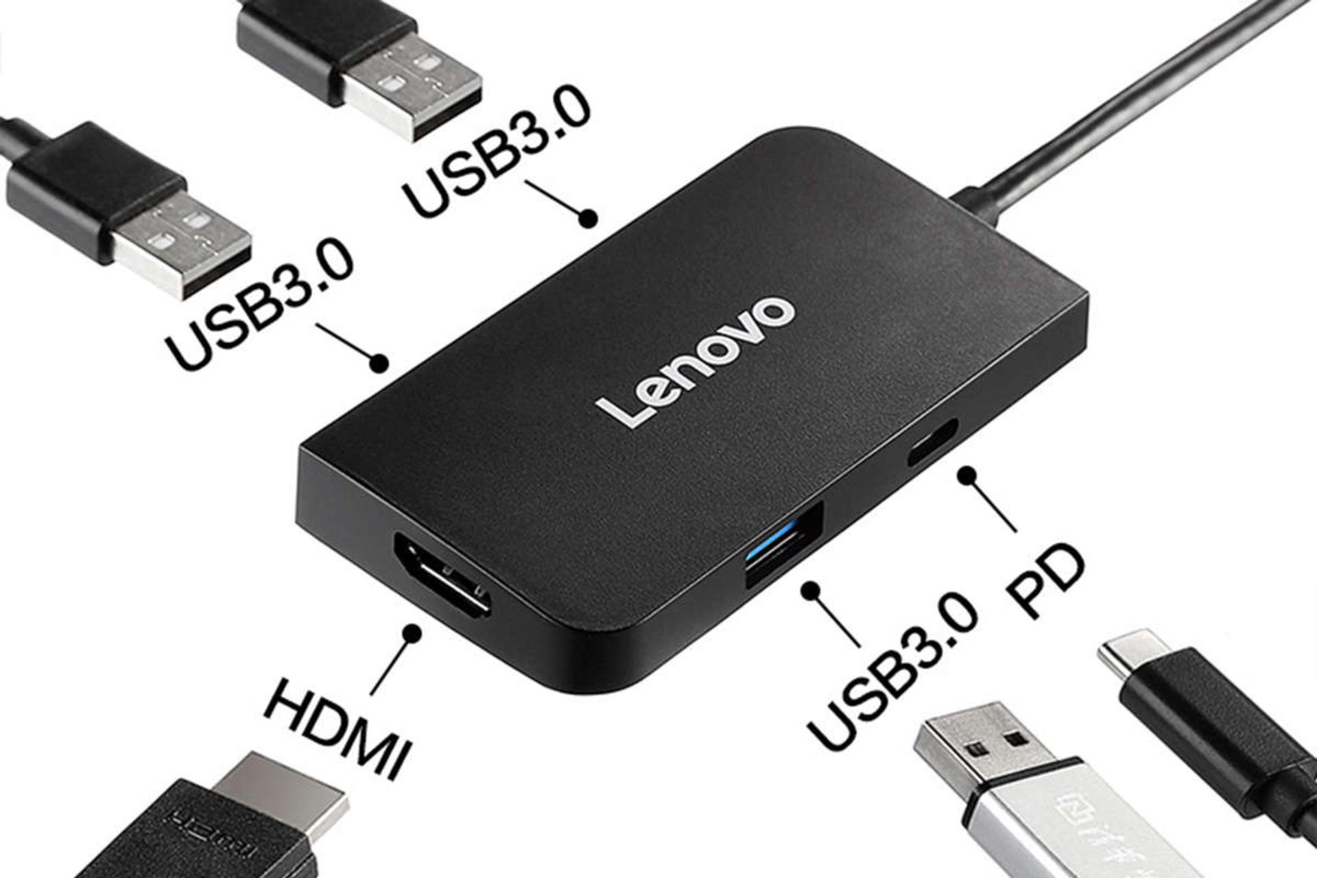 درگاه های هاب USB-C لنوو 5 پورت مدل S705