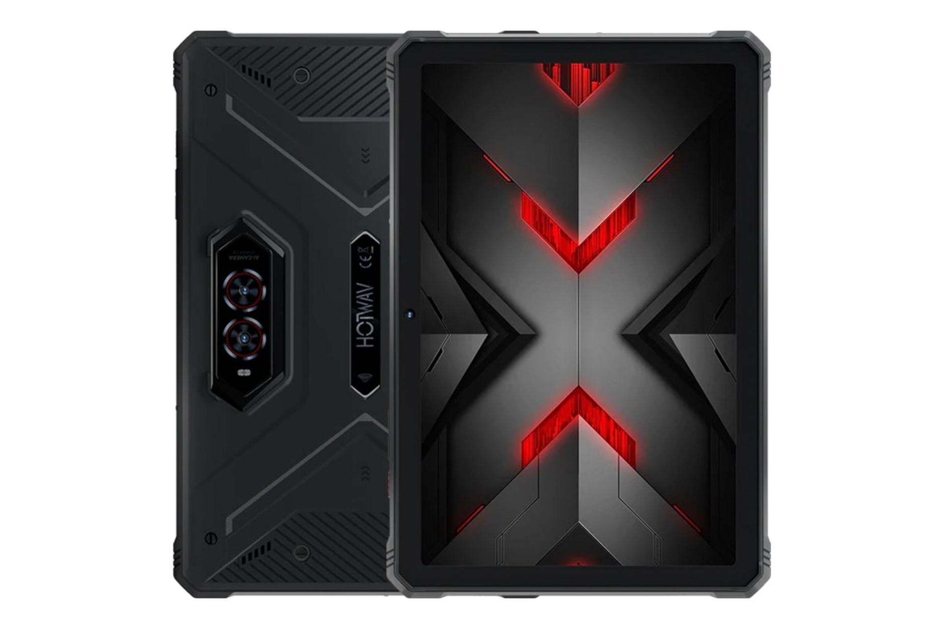 نمای کلی تبلت R9 پرو هات ویو / HOTWAV R9 Pro با نمایشگر روشن و نمایش لوگو و دوربین پنل پشت