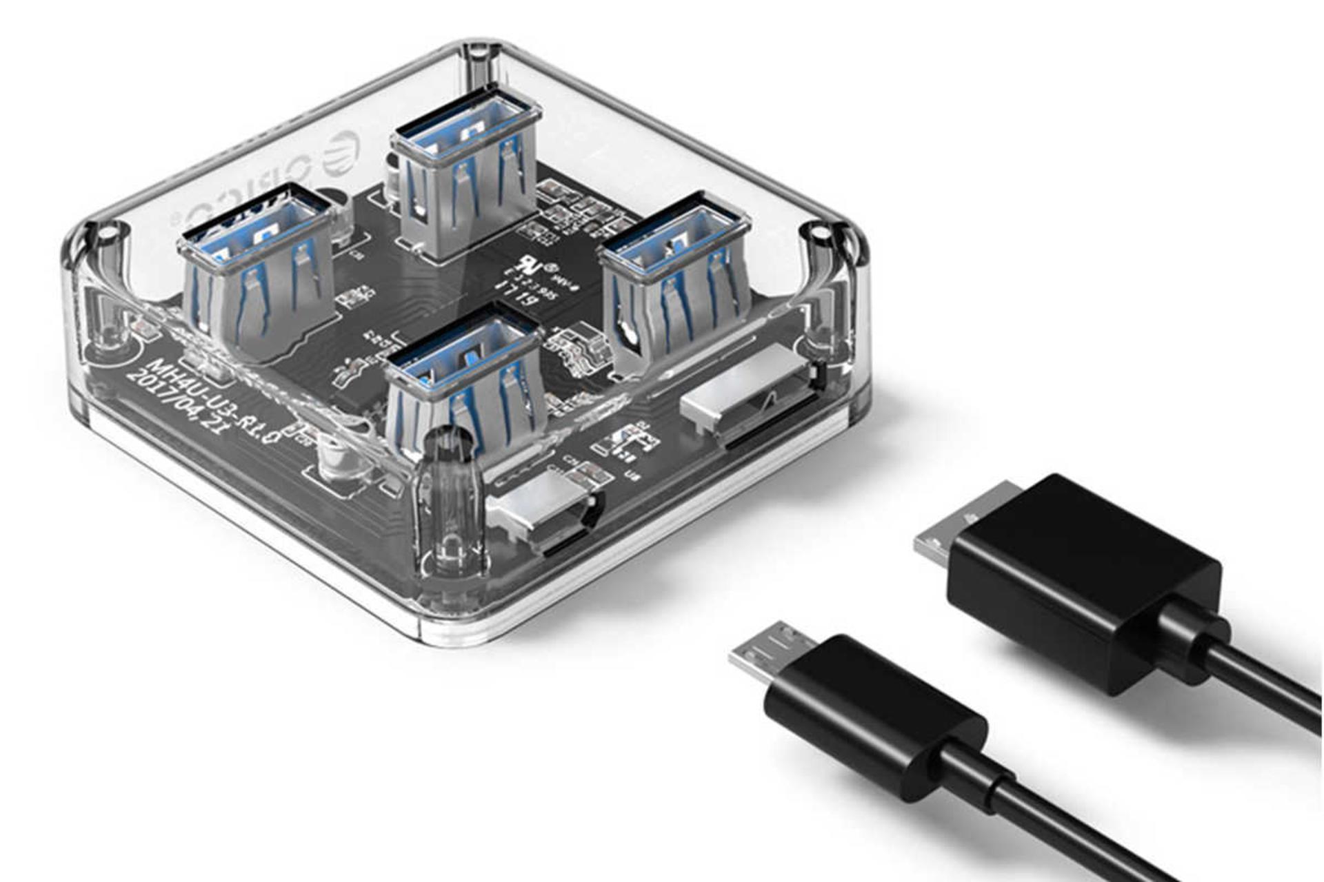 درگاه Micro-USB Type-B هاب USB-A اوریکو 4 پورت مدل MH4U-U3