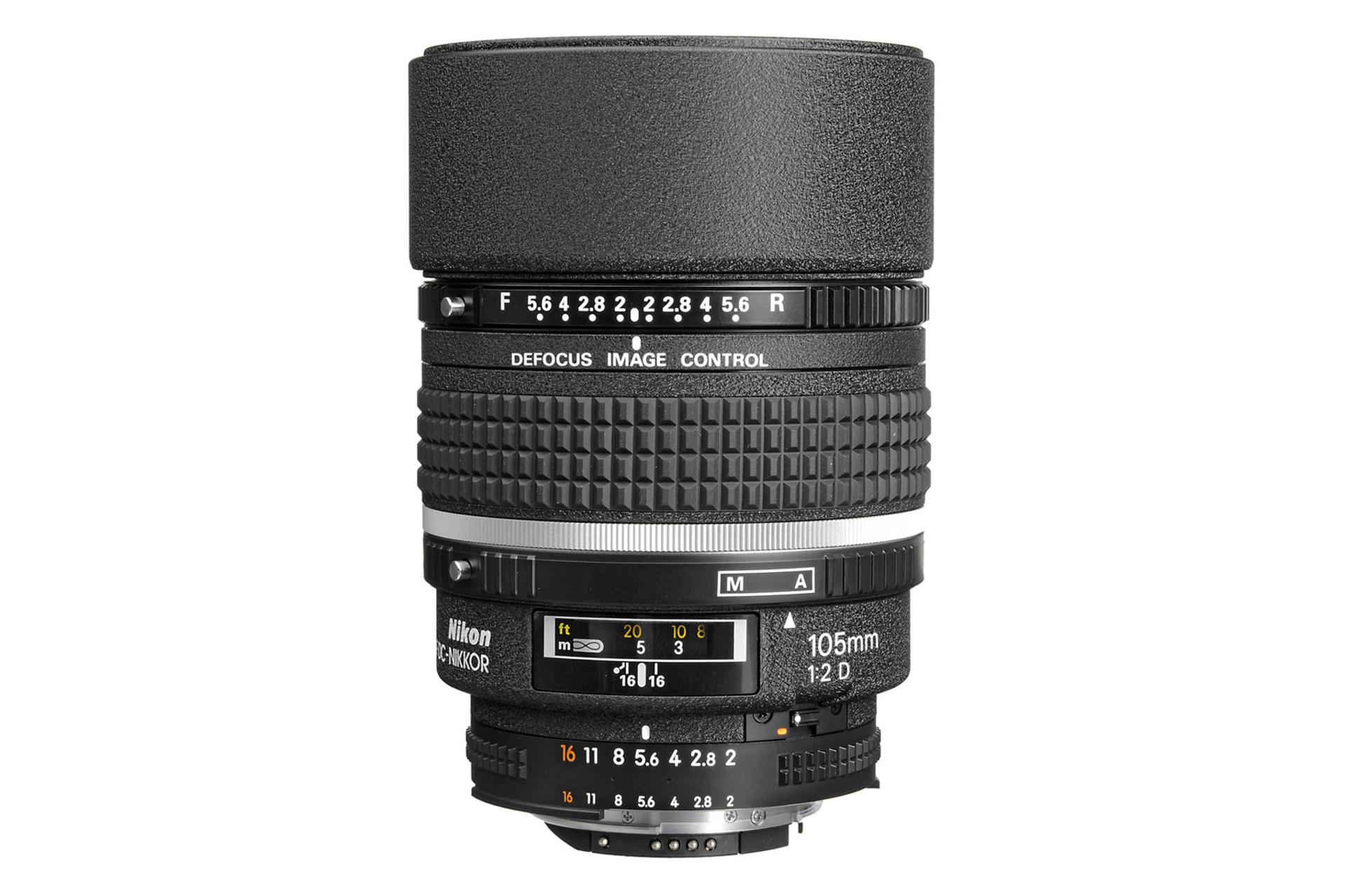 لنز نیکون Nikon AF Nikkor 105mm f/2D DC نمای جانبی حالت ایستاده