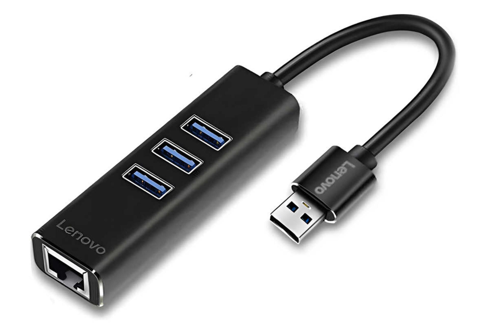 نمای سمت راست هاب USB-A لنوو 4 پورت مدل A615 رنگ مشکی