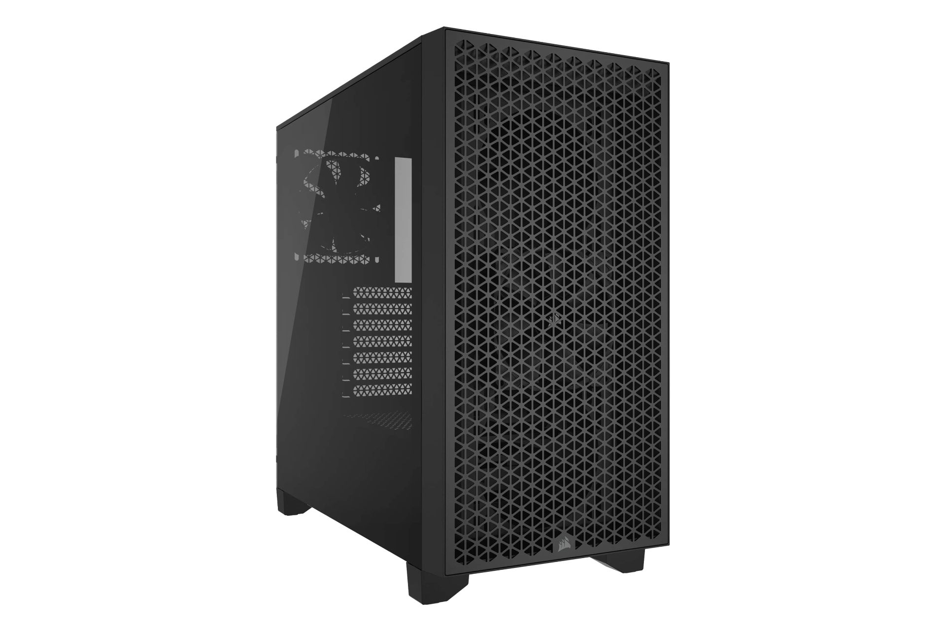 نمای نیمرخ کیس کامپیوتر کورسیر 3000D Airflow با نمایش پنل جلو و سمت چپ رنگ مشکی