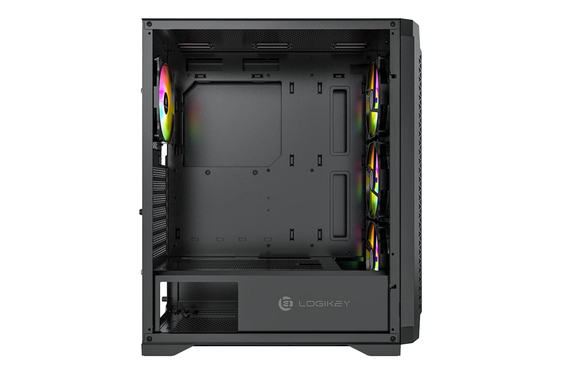 نمای داخلی پنل سمت چپ کیس کامپیوتر لاجی کی C284B با نمایش لوگو و محل نصب مادربرد