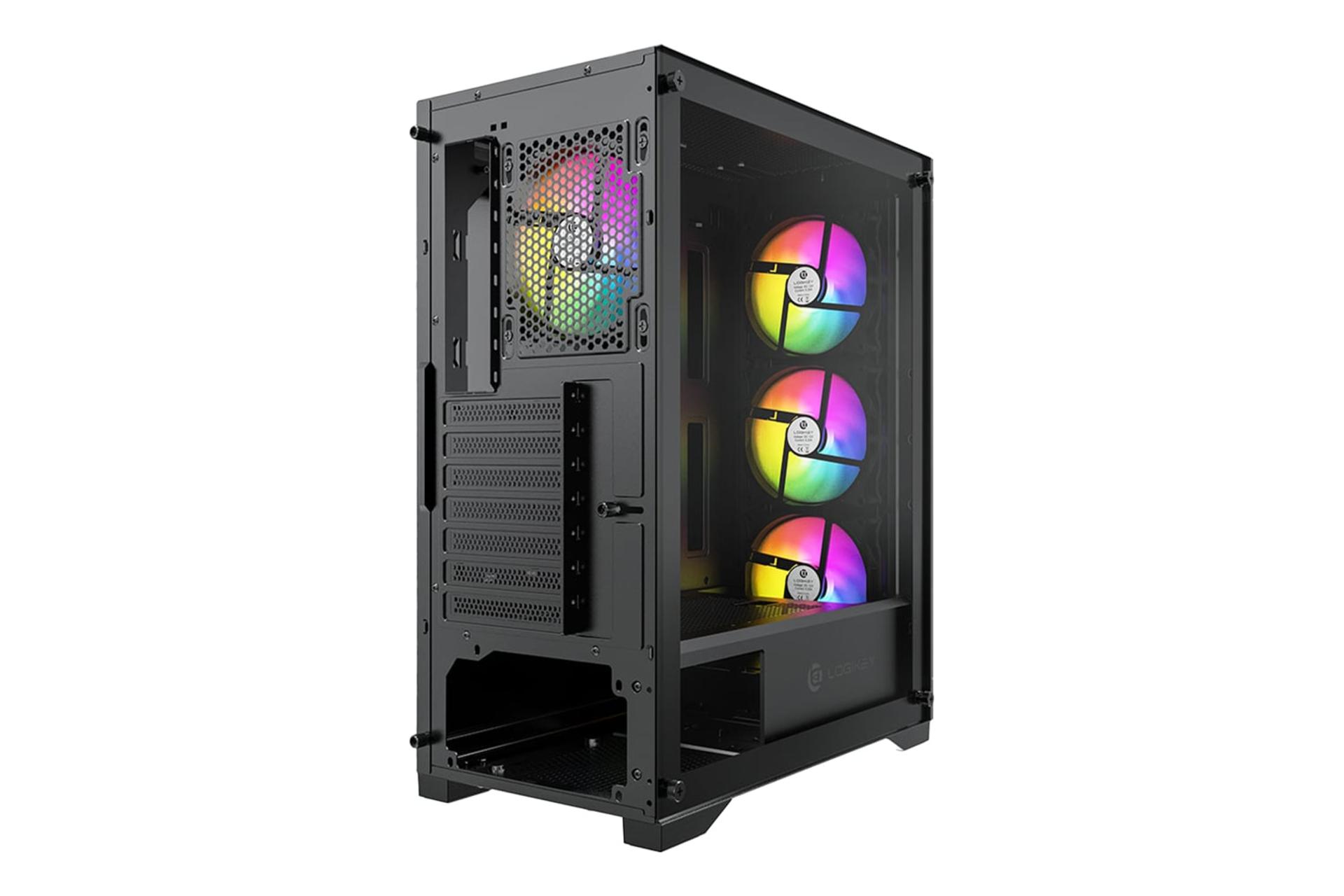 نمای نیمرخ پنل پشت کیس کامپیوتر لاجی کی C284B با نمایش اسلات‌های توسعه و منافذ عبور هوا