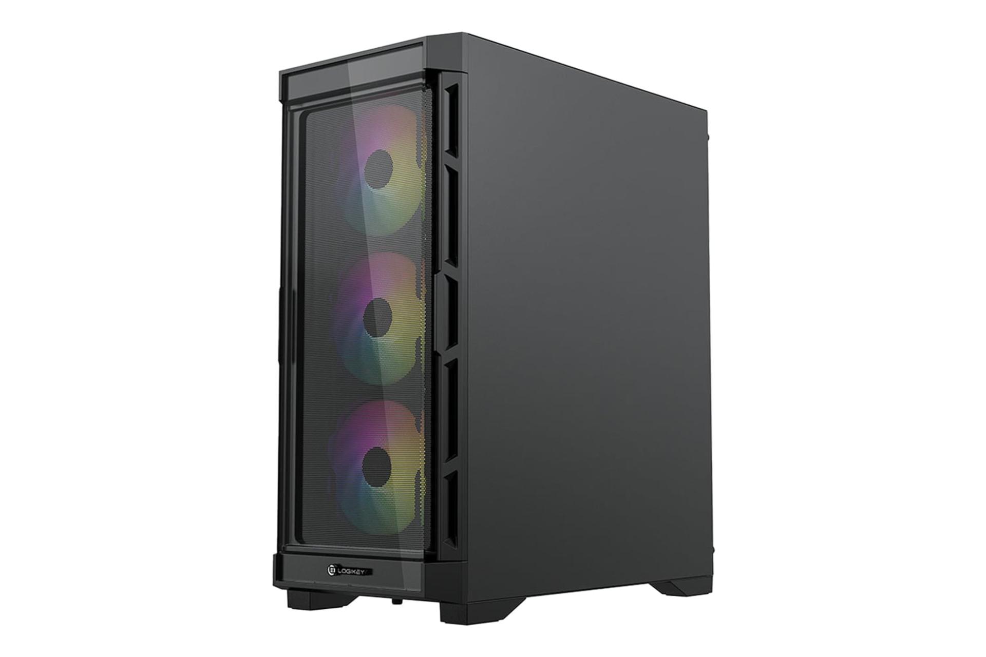 نمای نیمرخ کیس کامپیوتر لاجی کی C375B با نمایش پنل جلو و سمت راست