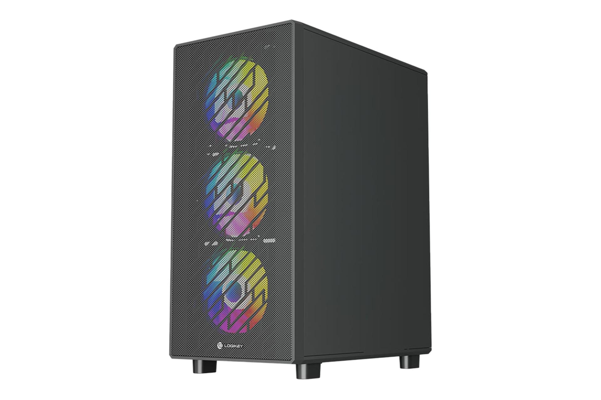 نمای نیمرخ کیس کامپیوتر لاجی کی C364B با نمایش پنل جلو و سمت راست