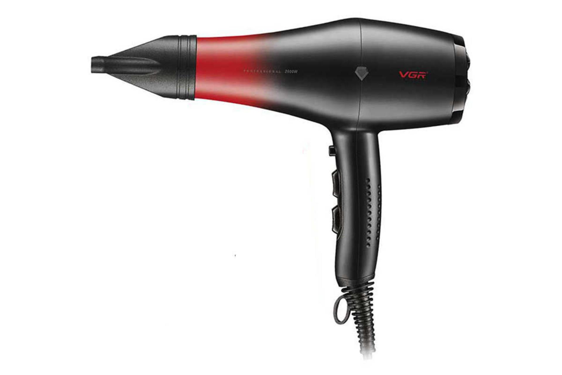 نمای سمت راست سشوار وی جی آر V-462 رنگ قرمز
