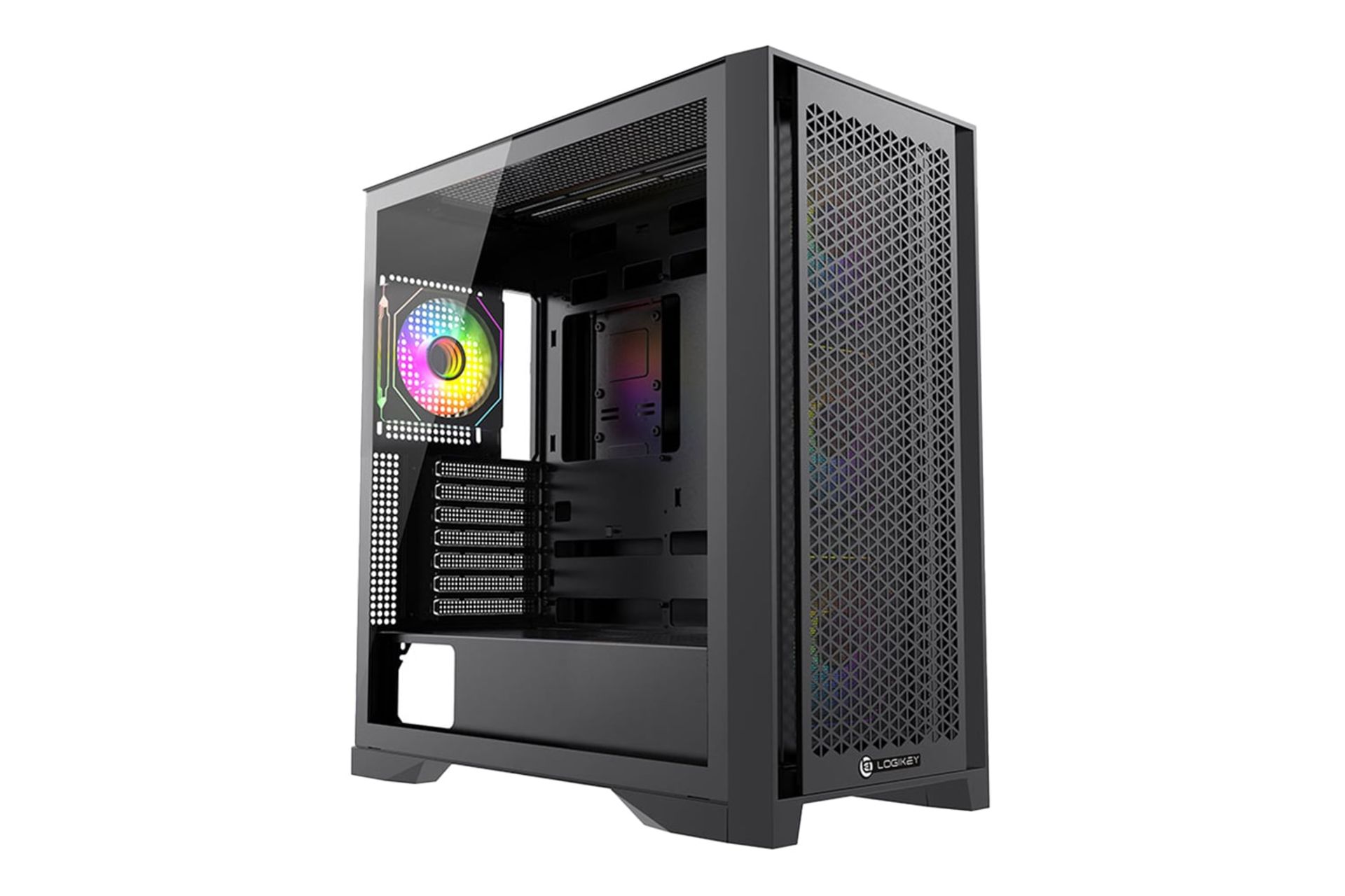 نمای نیمرخ کیس کامپیوتر لاجی کی C634B با نمایش پنل جلو و سمت چپ