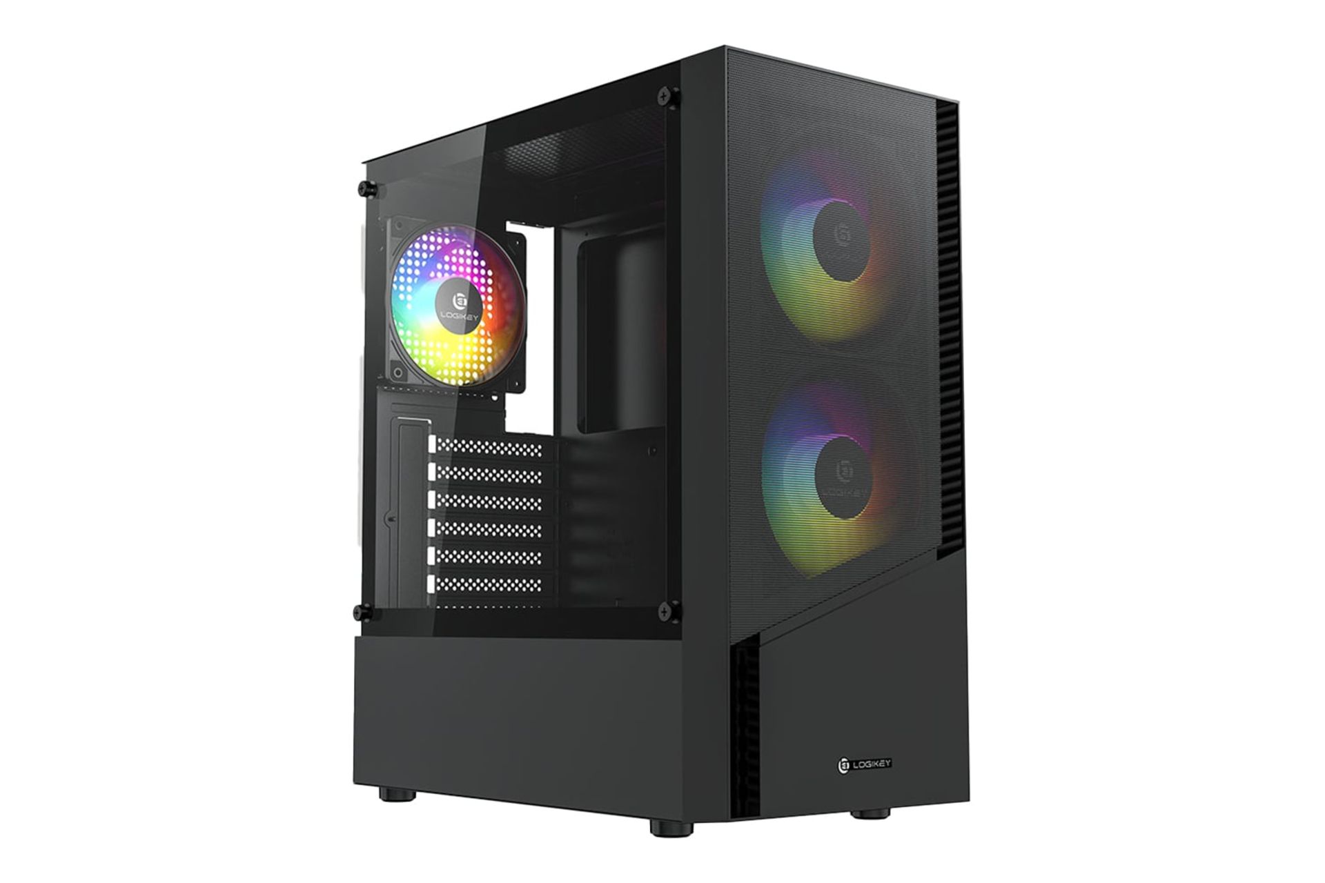 نمای نیمرخ کیس کامپیوتر لاجی کی C273B با نمایش پنل جلو و سمت چپ