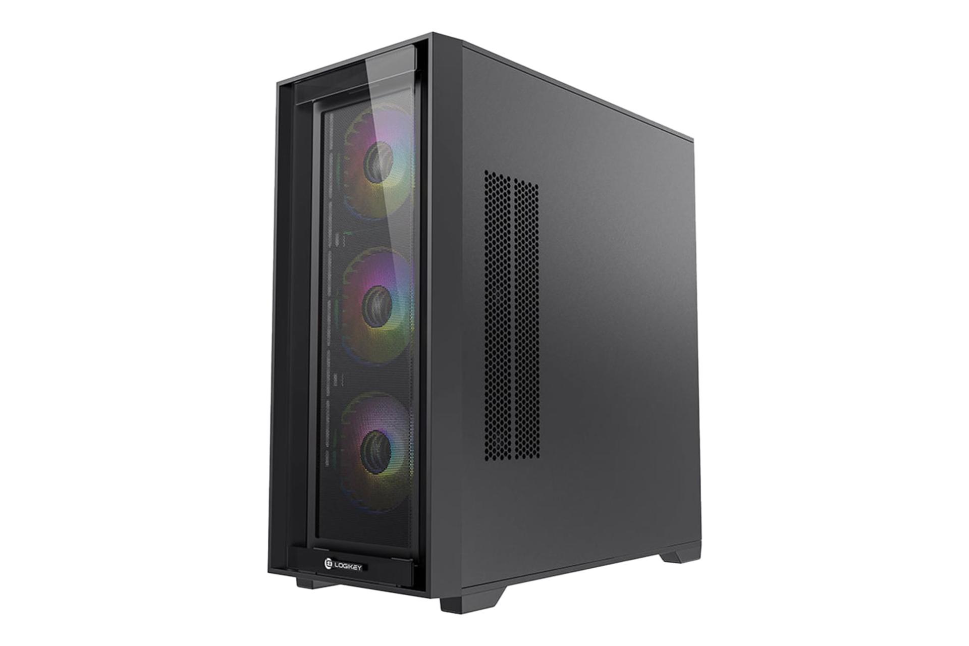 نمای نیمرخ کیس کامپیوتر لاجی کی C504B با نمایش پنل جلو و سمت راست