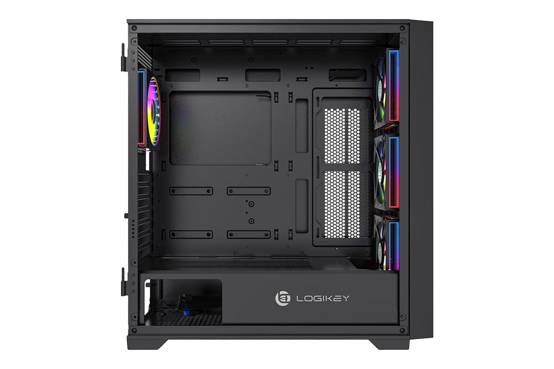 نمای داخلی پنل سمت چپ کیس کامپیوتر لاجی کی C504B با نمایش محل نصب مادربرد و لوگو