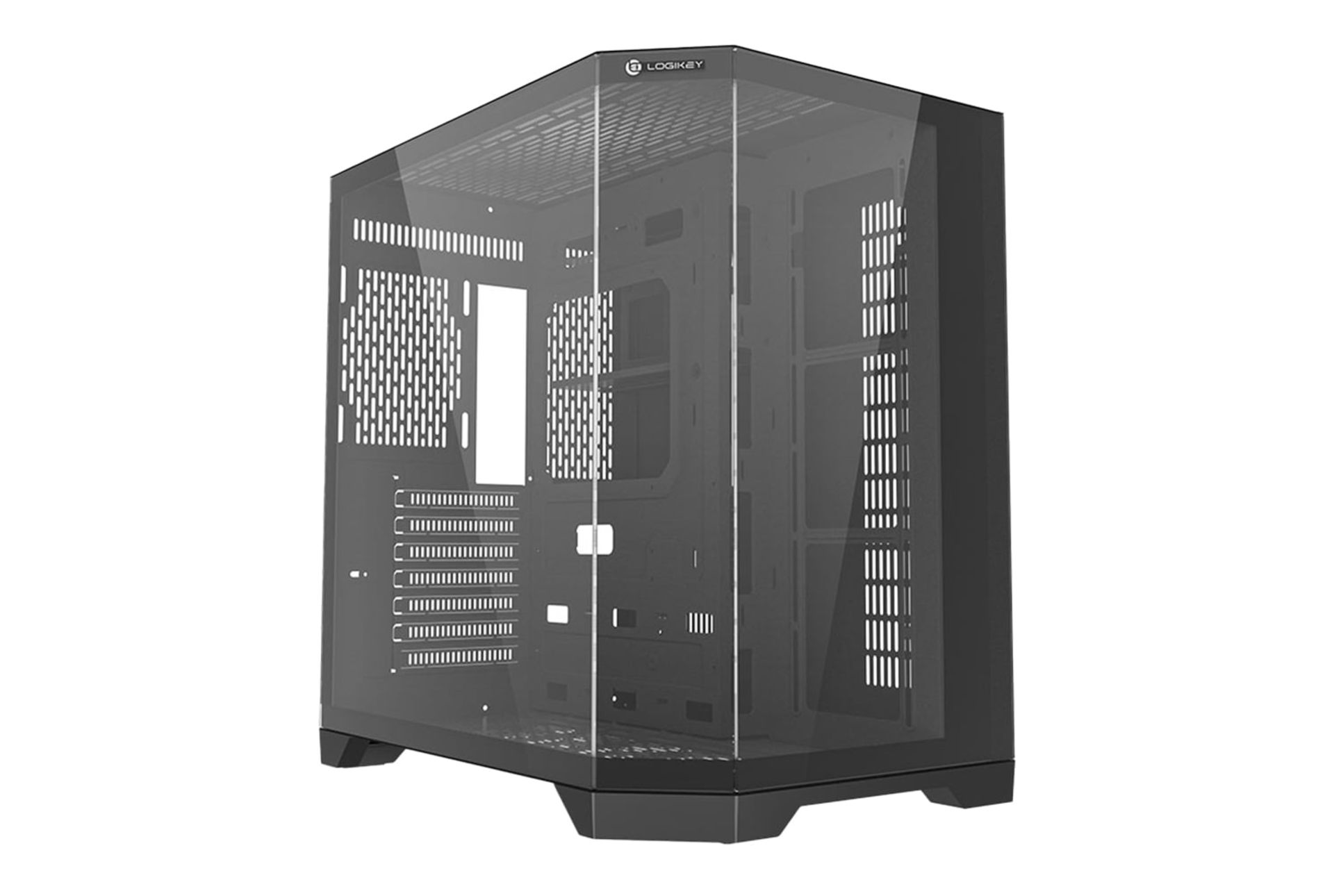 نمای نیمرخ کیس کامپیوتر لاجی کی C565B با نمایش پنل جلو و سمت چپ