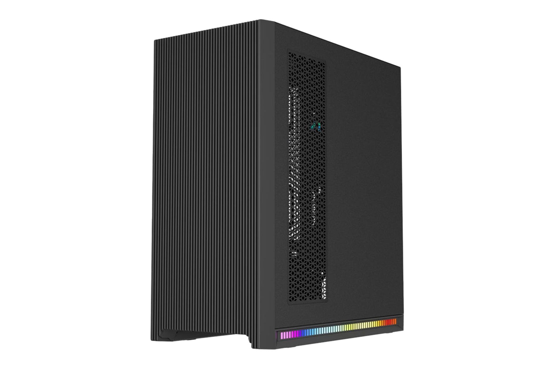 نمای نیمرخ کیس کامپیوتر لاجی کی C644B با نمایش پنل جلو، سمت راست و نورپردازی