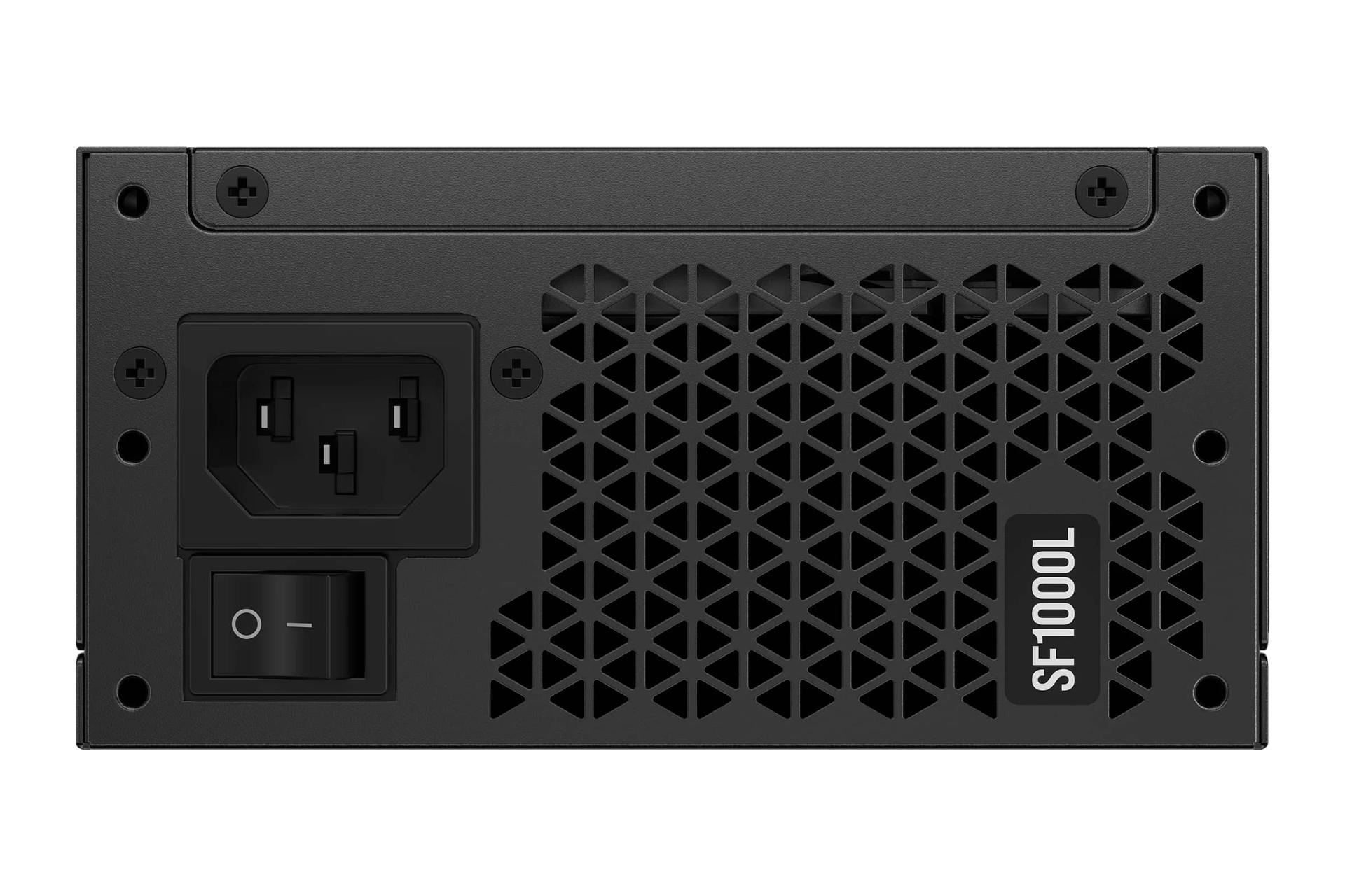 نمای پنل پشت پاور کامپیوتر کورسیر SF1000L با توان 1000 وات با نمایش درگاه و سوییچ