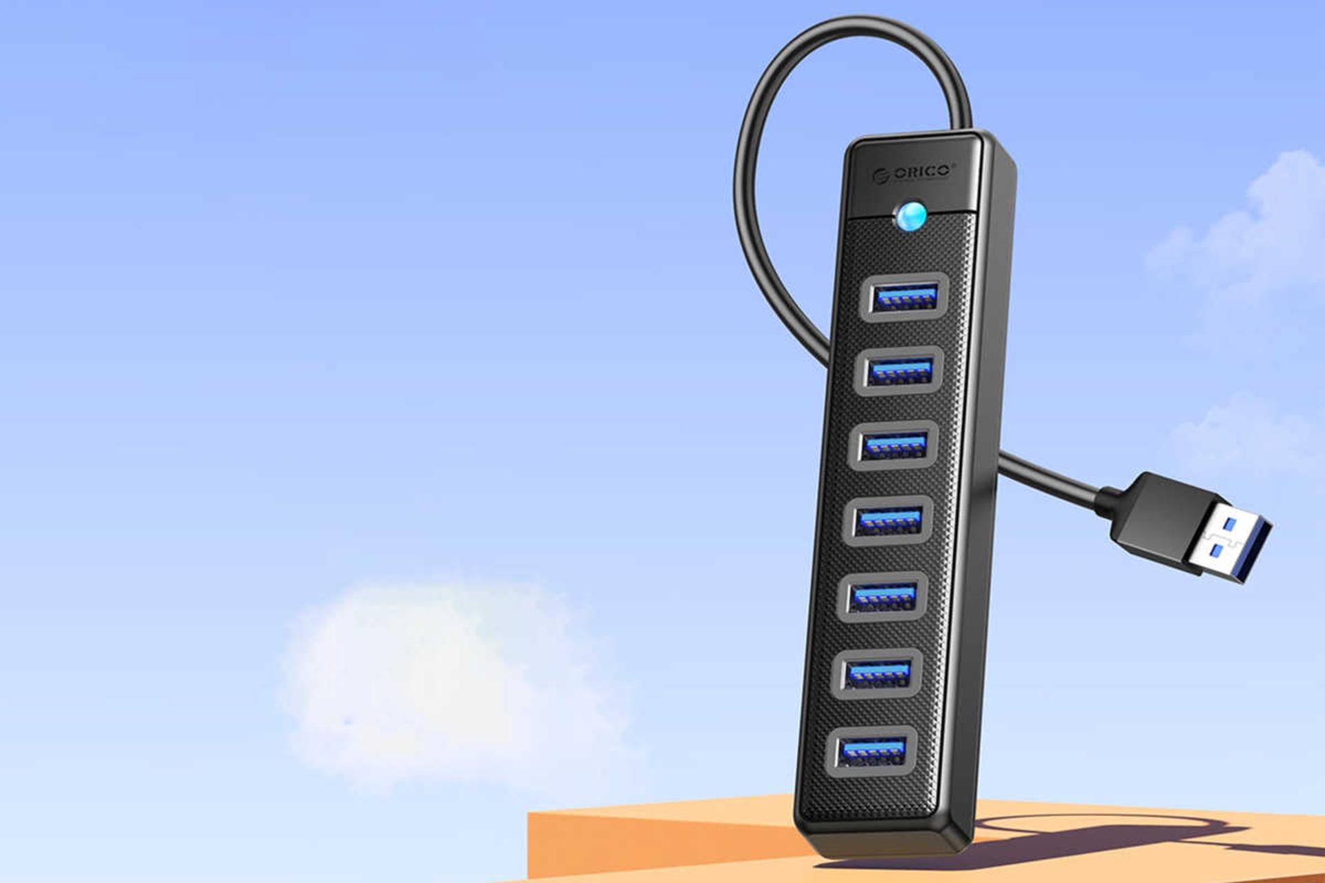 نمای جلوی هاب USB-A اوریکو 7 پورت مدل PW7U-U3