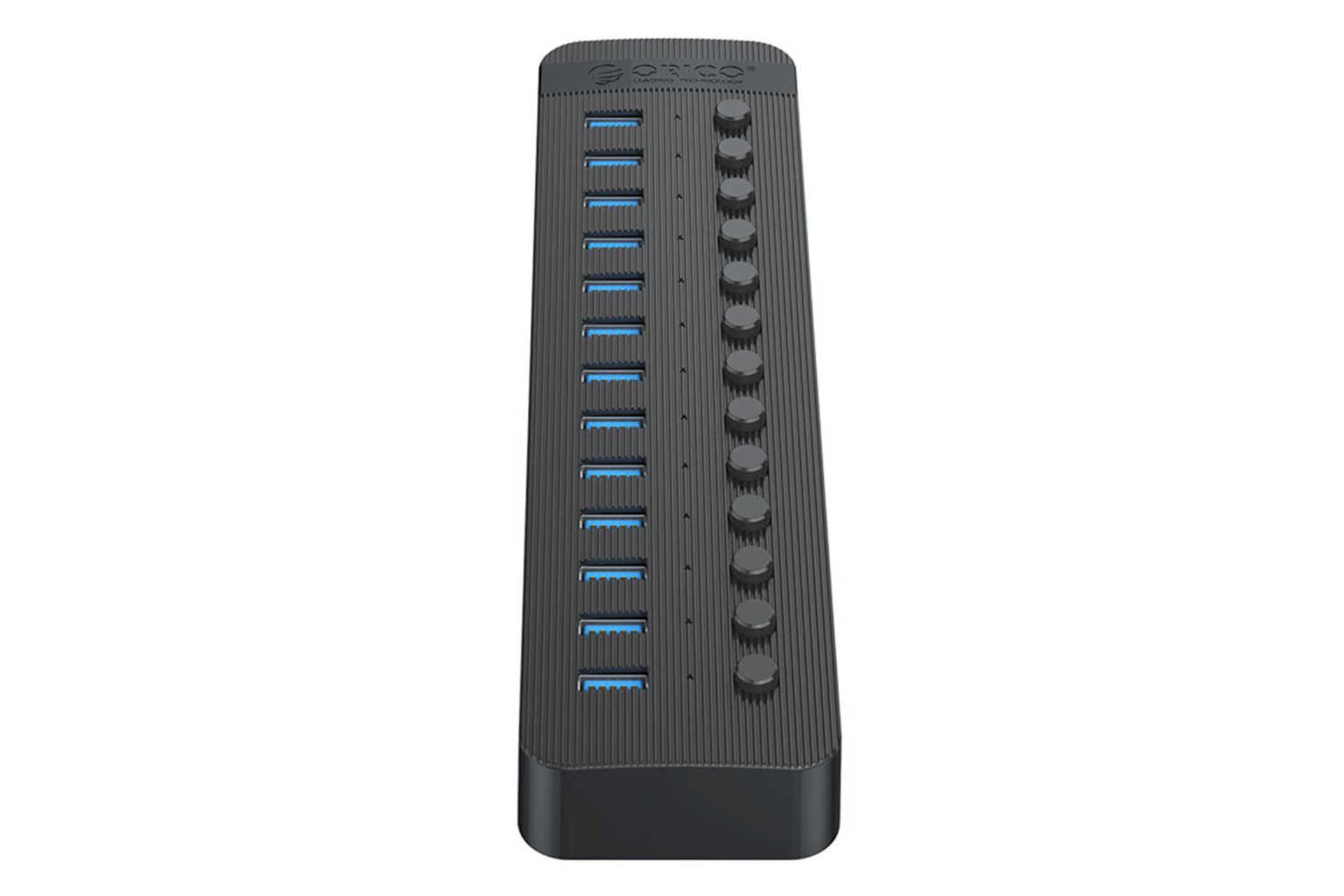 نمای جلوی هاب USB-A اوریکو 13 پورت مدل CT2U3-13AB رنگ مشکی