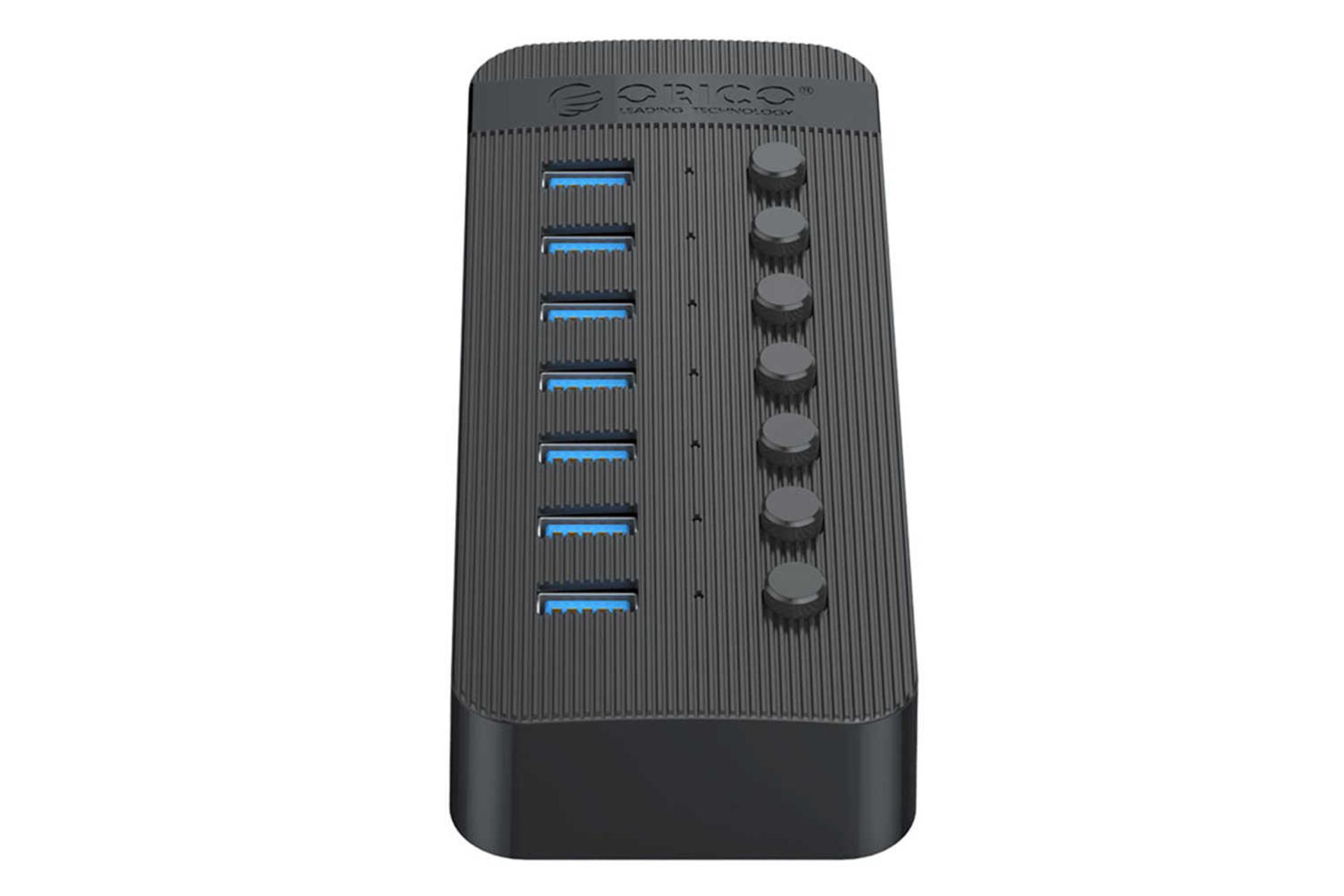 نمای جلوی هاب USB-A اوریکو 7 پورت مدل CT2U3-7AB رنگ مشکی