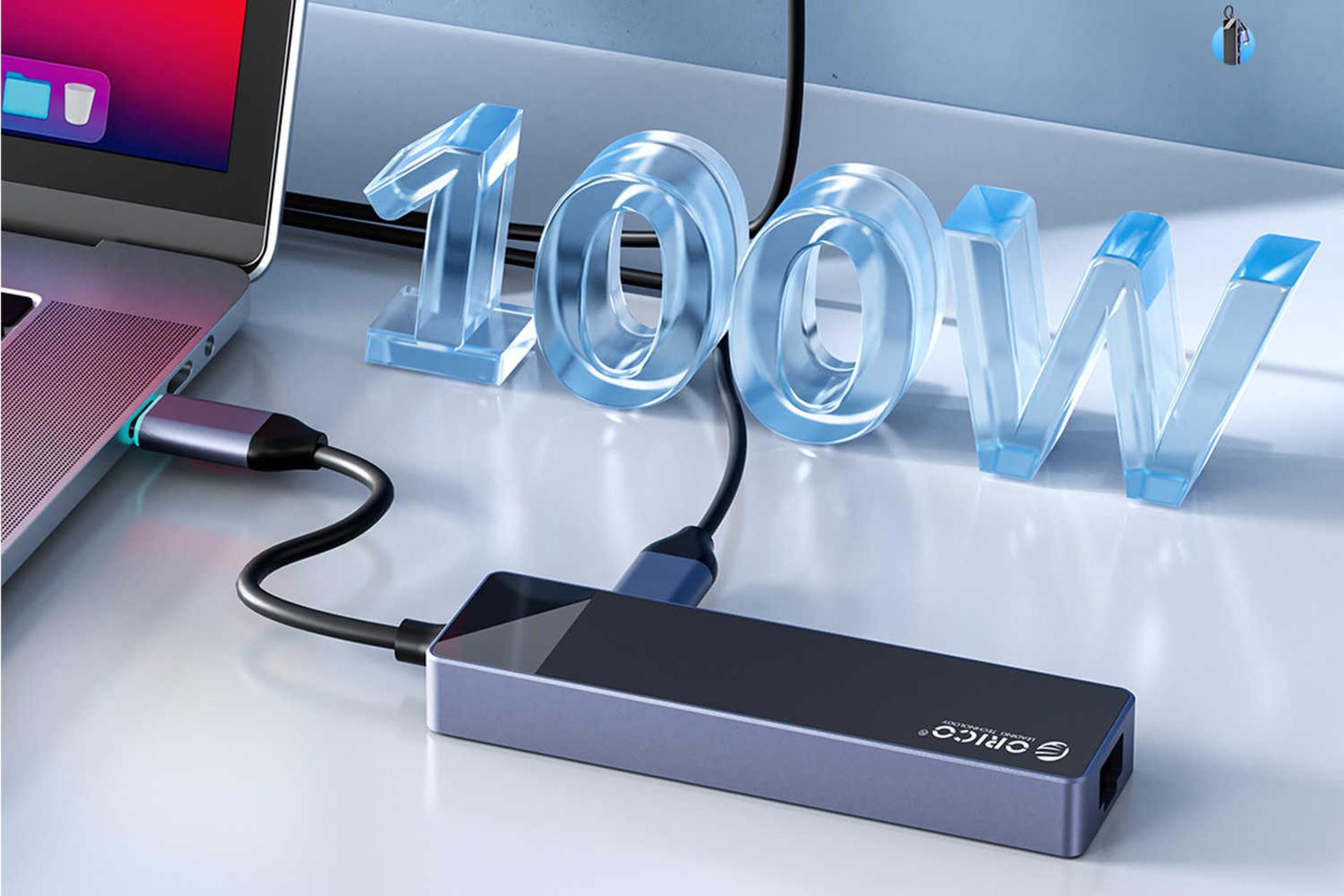 درگاه Type-C با قابلیت Power Delivery هاب USB-C اوریکو 6 پورت مدل DM-6P