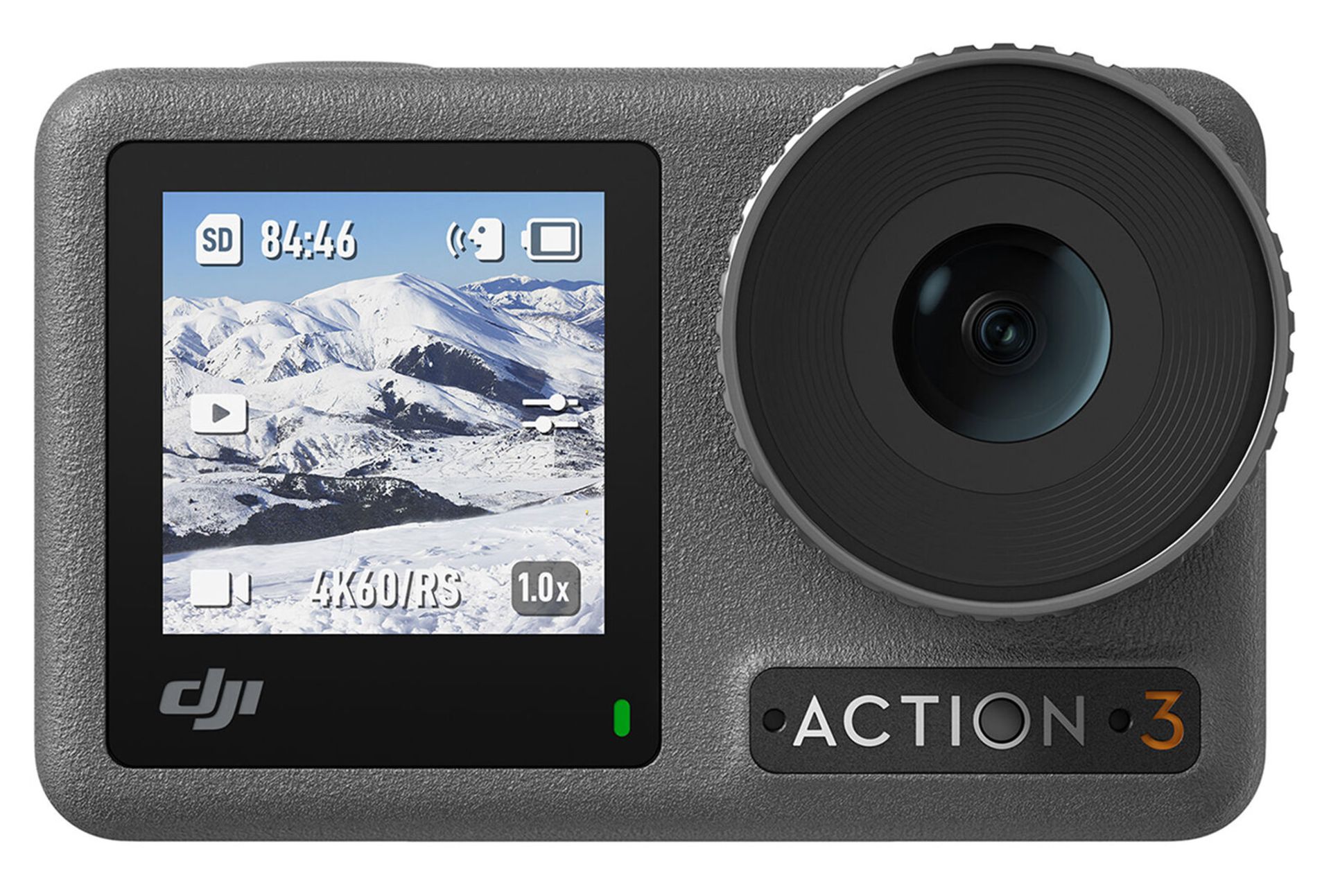 دوربین دی جی آی DJI Osmo Action 3 نمای جلو صفحه نمایش روشن