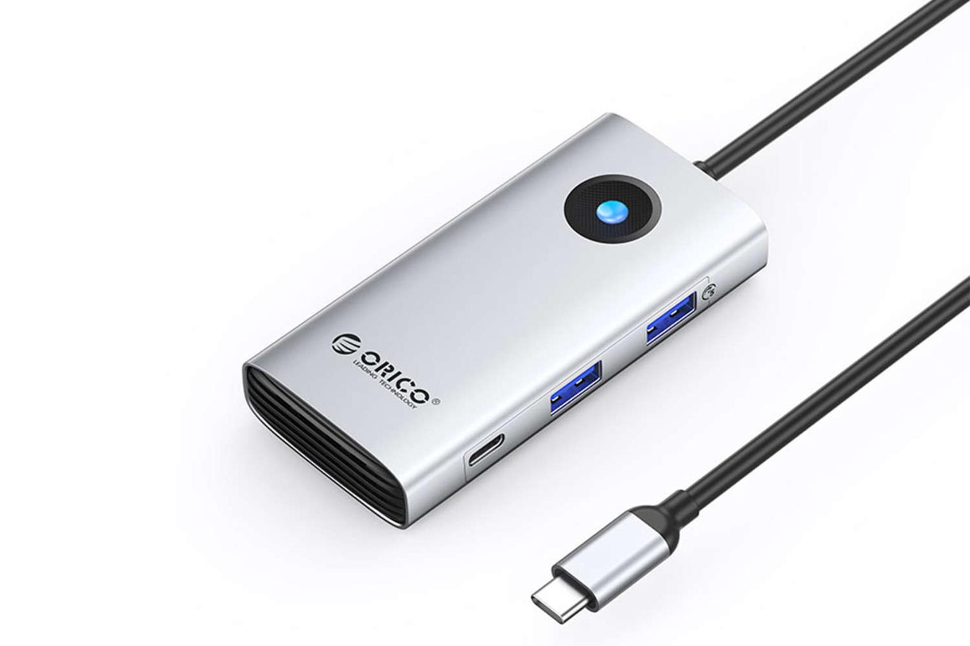 مرجع متخصصين ايران نماي سمت راست هاب USB-C اوريكو 6 پورت مدل PW11-6PCR رنگ نقره‌اي
