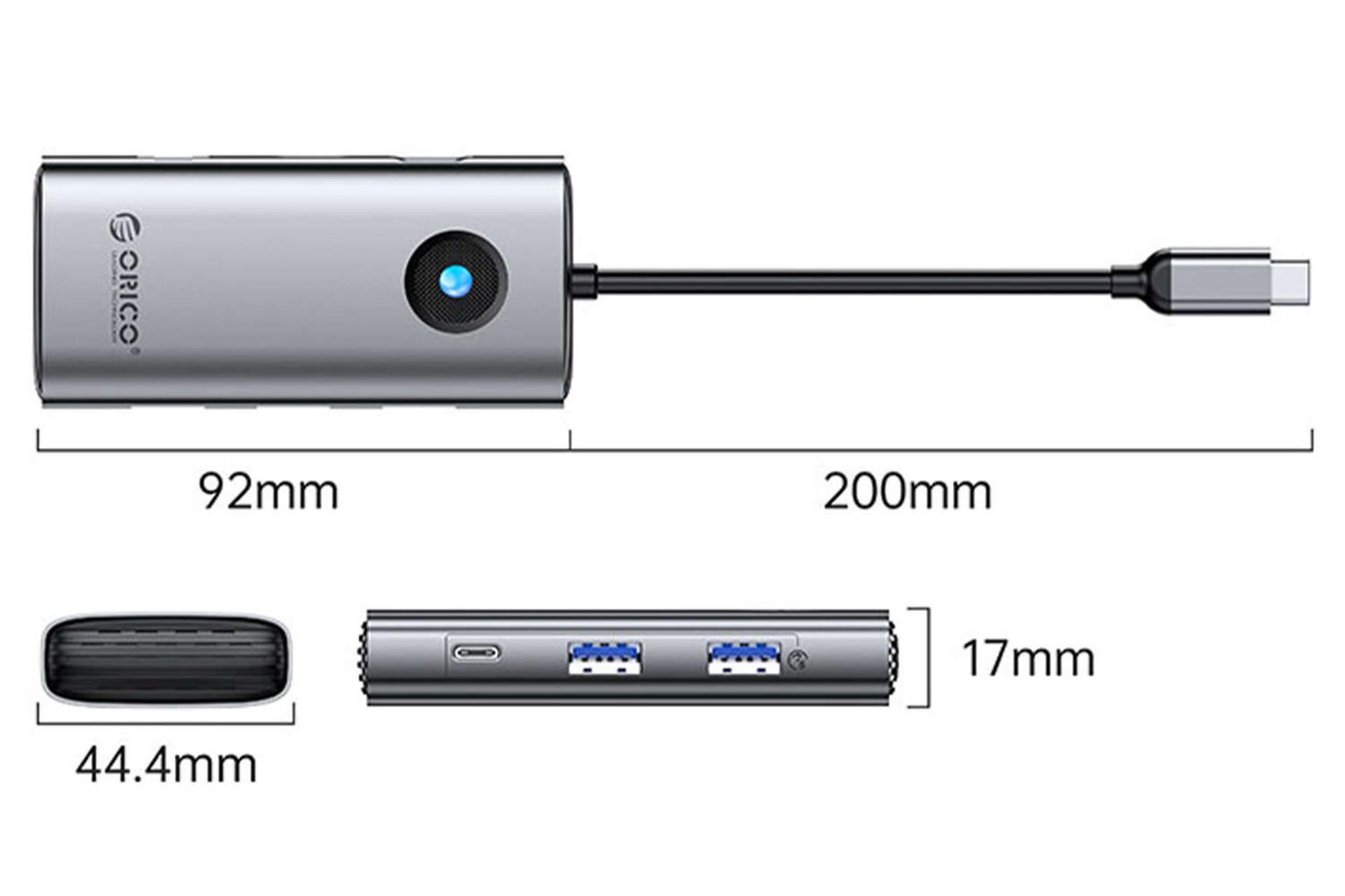 ابعاد هاب USB-C اوریکو 6 پورت مدل PW11-6PCR