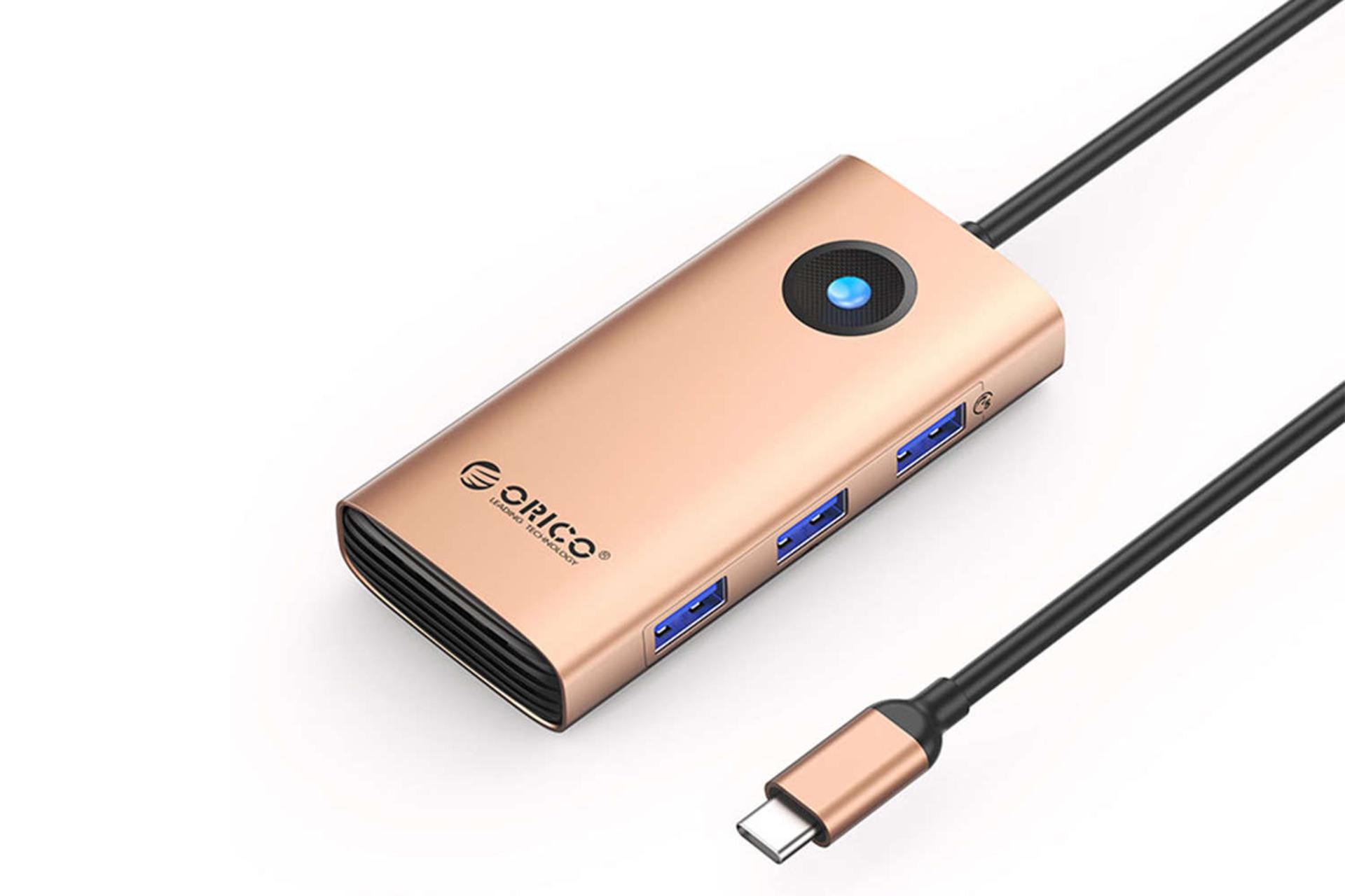 نمای سمت راست هاب USB-C اوریکو 6 پورت مدل PW11-6PR رنگ زرگلد