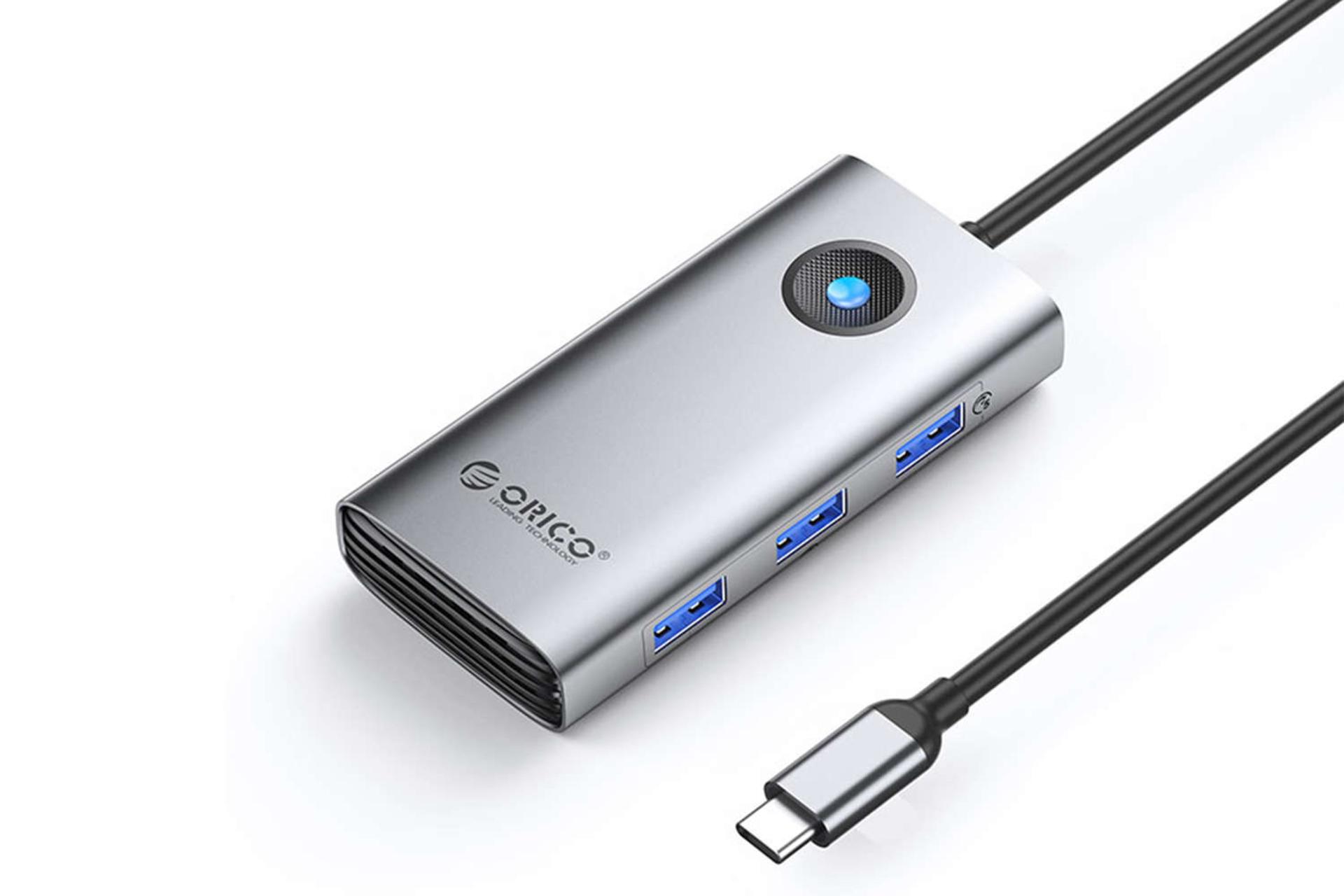 نمای سمت راست هاب USB-C اوریکو 6 پورت مدل PW11-6PR رنگ خاکستری