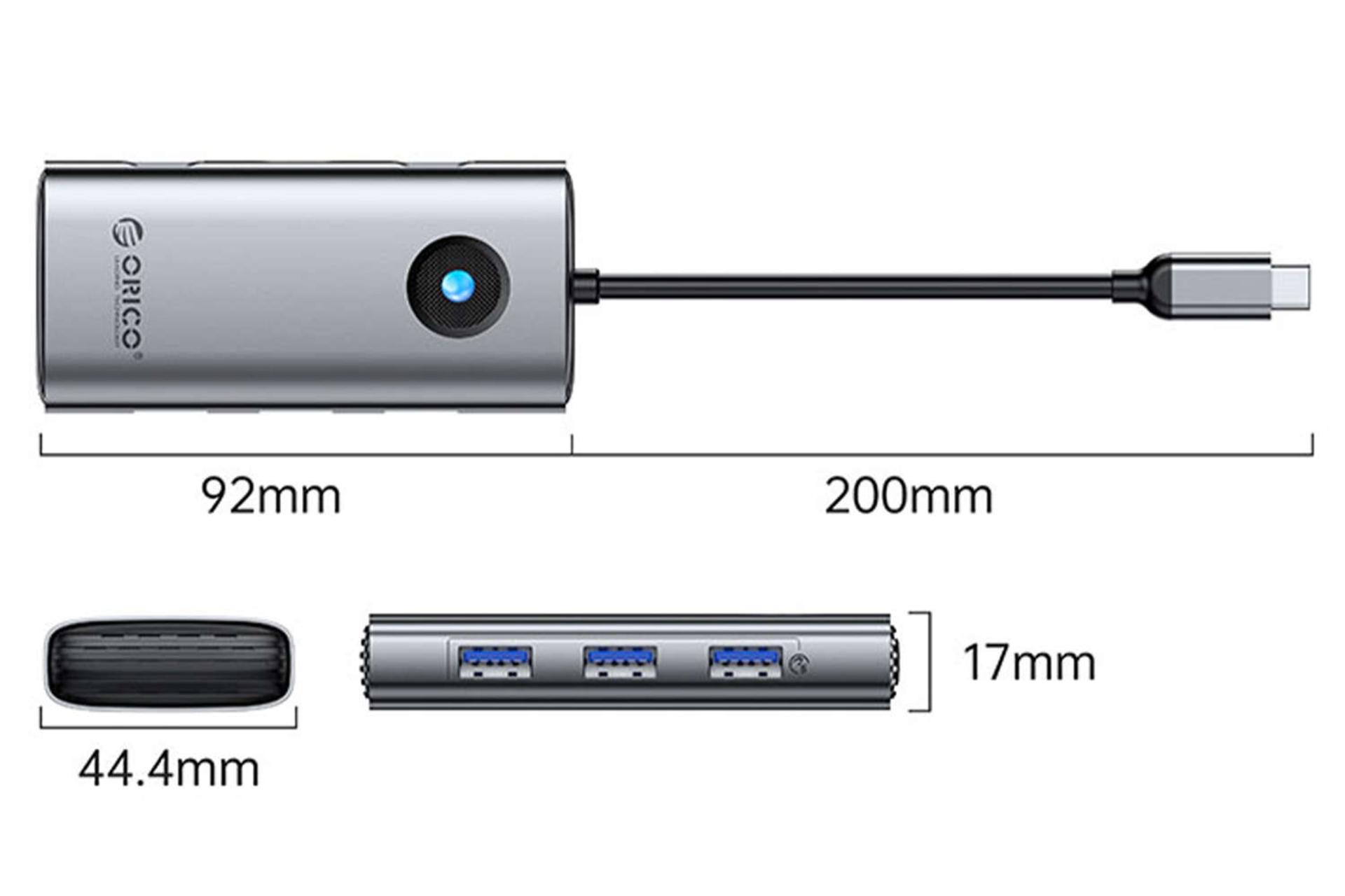 ابعاد هاب USB-C اوریکو 6 پورت مدل PW11-6PR