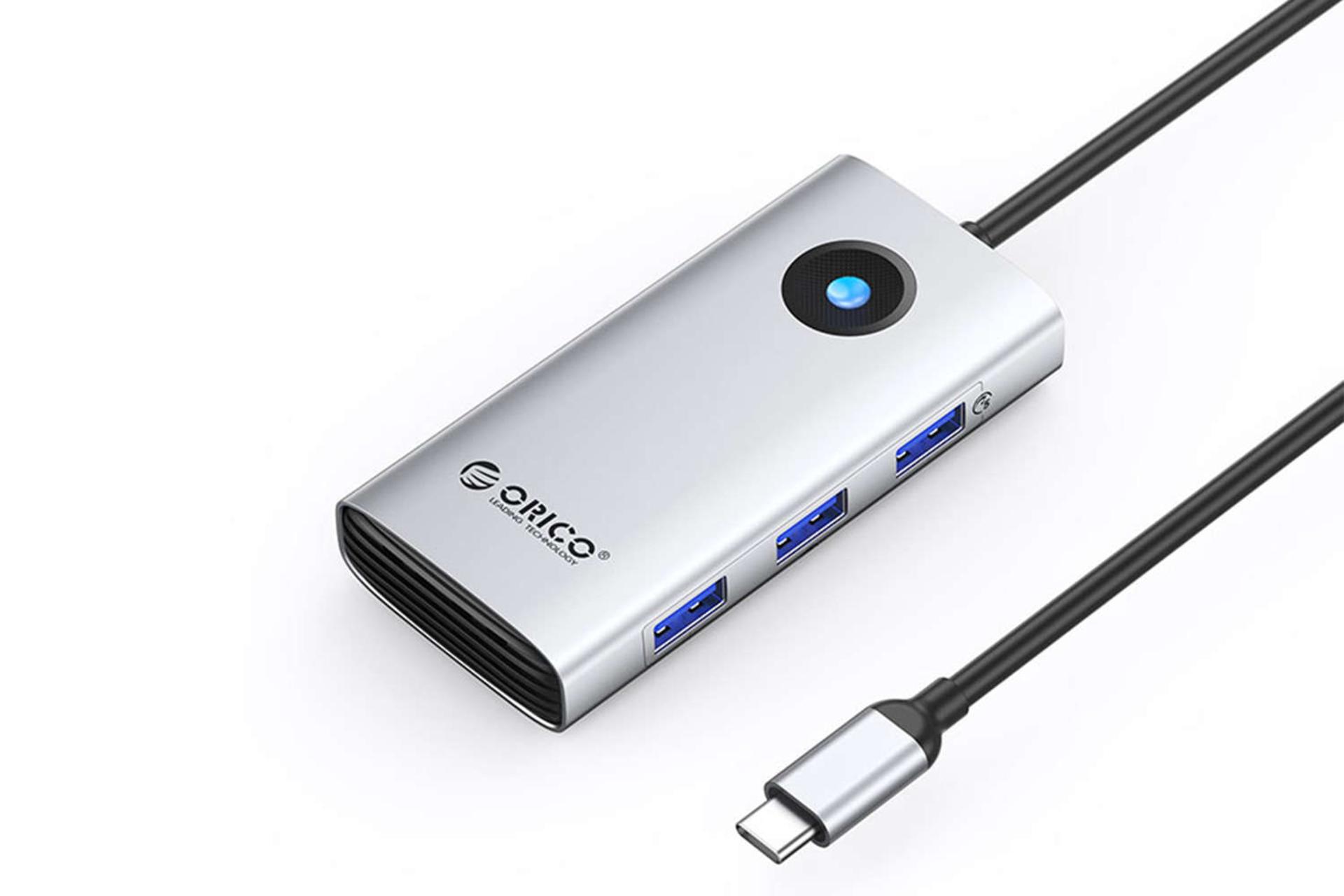 نمای سمت راست هاب USB-C اوریکو 6 پورت مدل PW11-6PR رنگ نقره‌ای