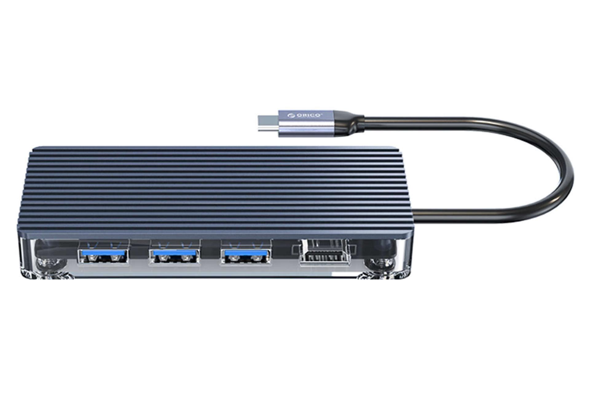 نمای کناری هاب USB-C اوریکو 8 پورت مدل WB-8P