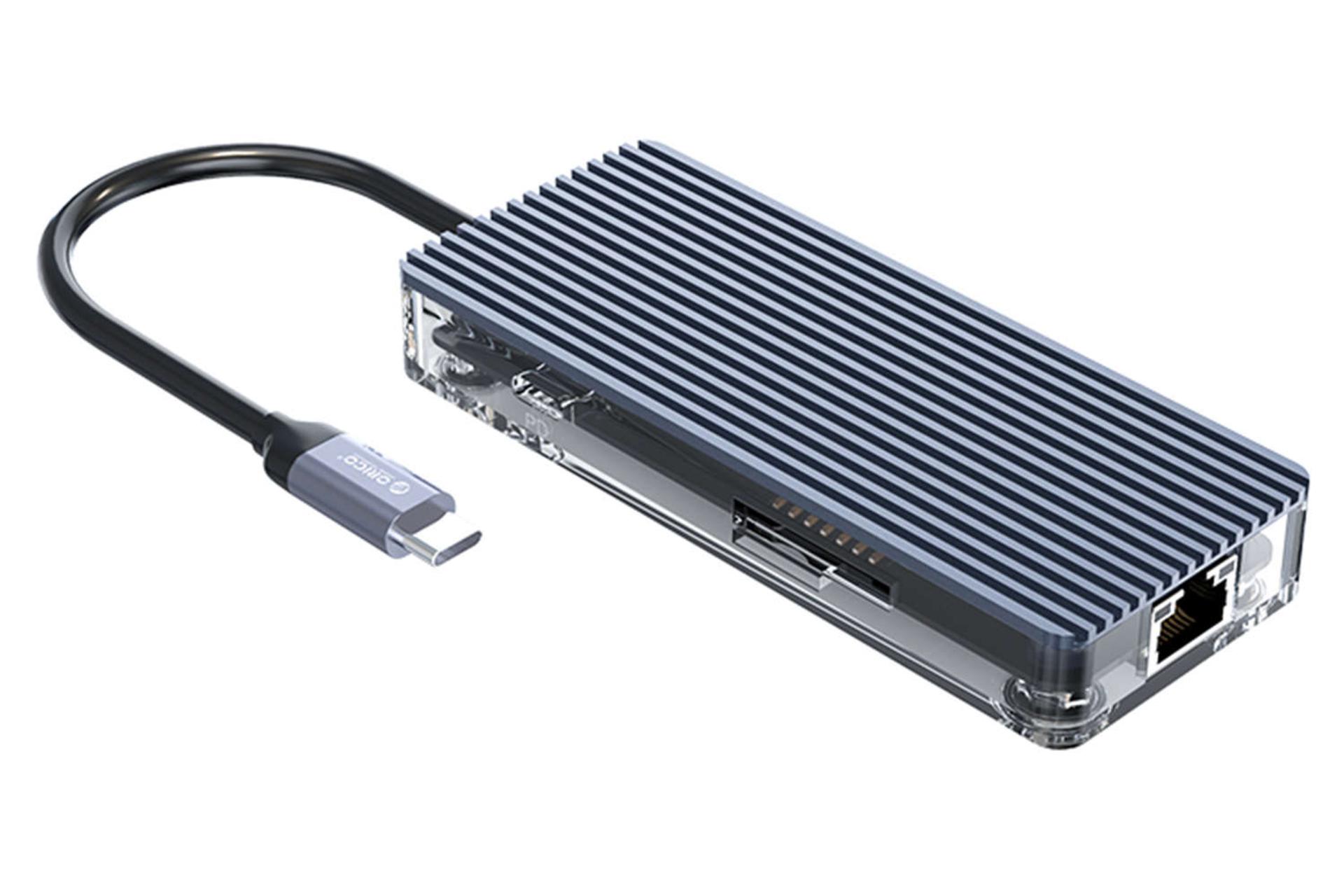 نمای سمت چپ هاب USB-C اوریکو 8 پورت مدل WB-8P