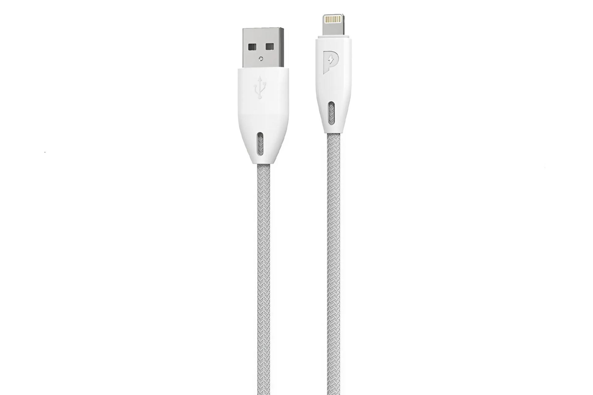 کابل شارژ USB پاورولوجی Type-A به Lightning مدل PCAB003 با طول 1.2 متر رنگ سفید