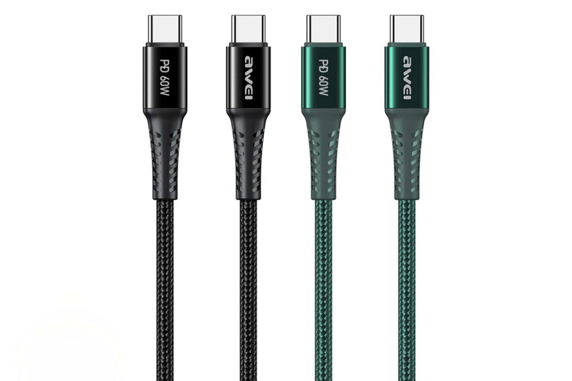 رنگ بندی کابل شارژ USB آوی Type-C به Type-C مدل CL-111T با طول 1 متر