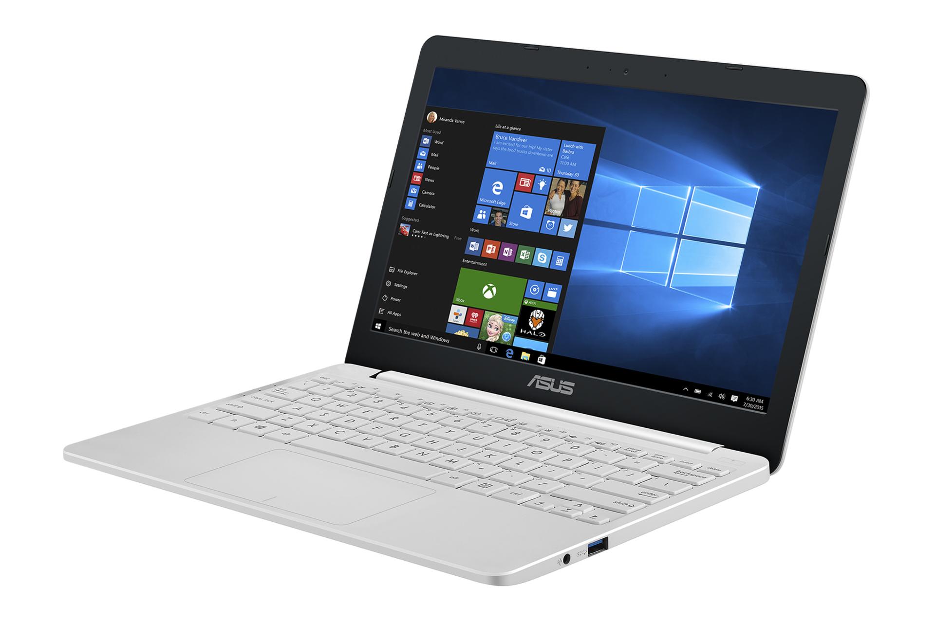 لپ تاپ ایسوس ASUS E203NA رنگ سفید نمای جلو و راست