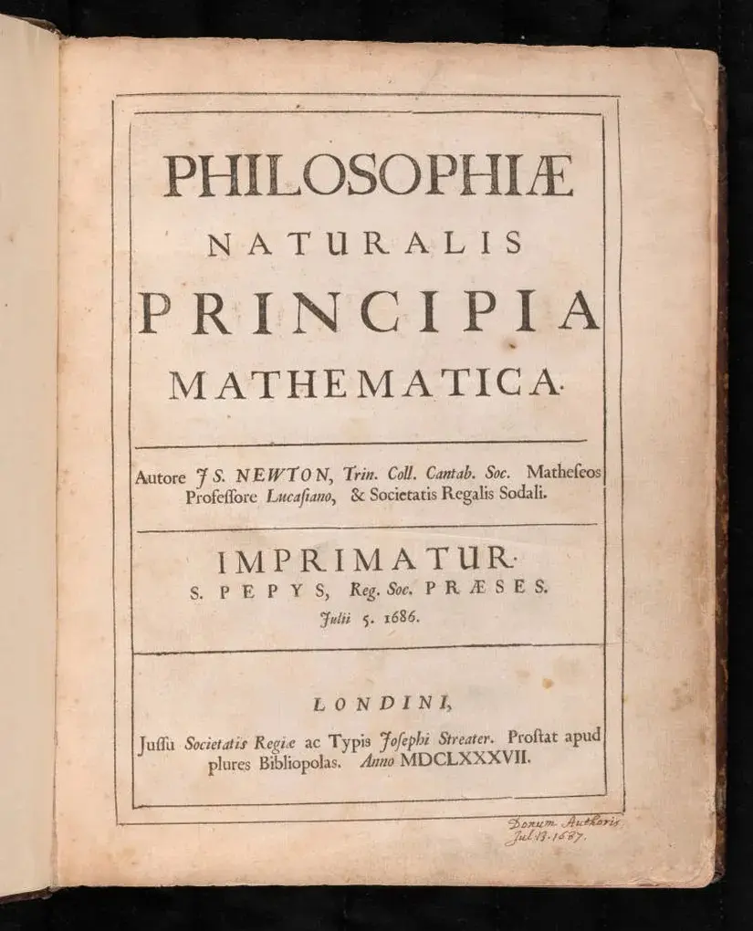 تصویری از کتاب Principia Mathematica نیوتن 