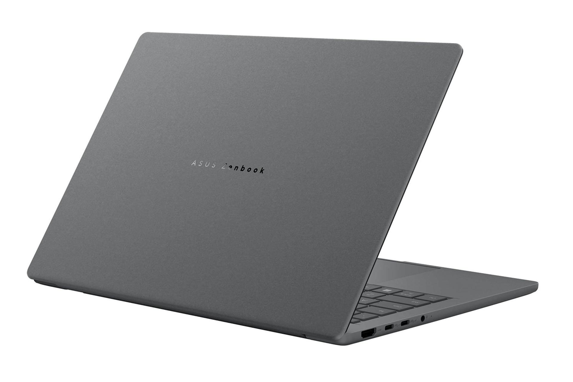 لپ تاپ ایسوس ASUS Zenbook A14 UX3407 رنگ خاکستری نمای پشت و درگاه های چپ