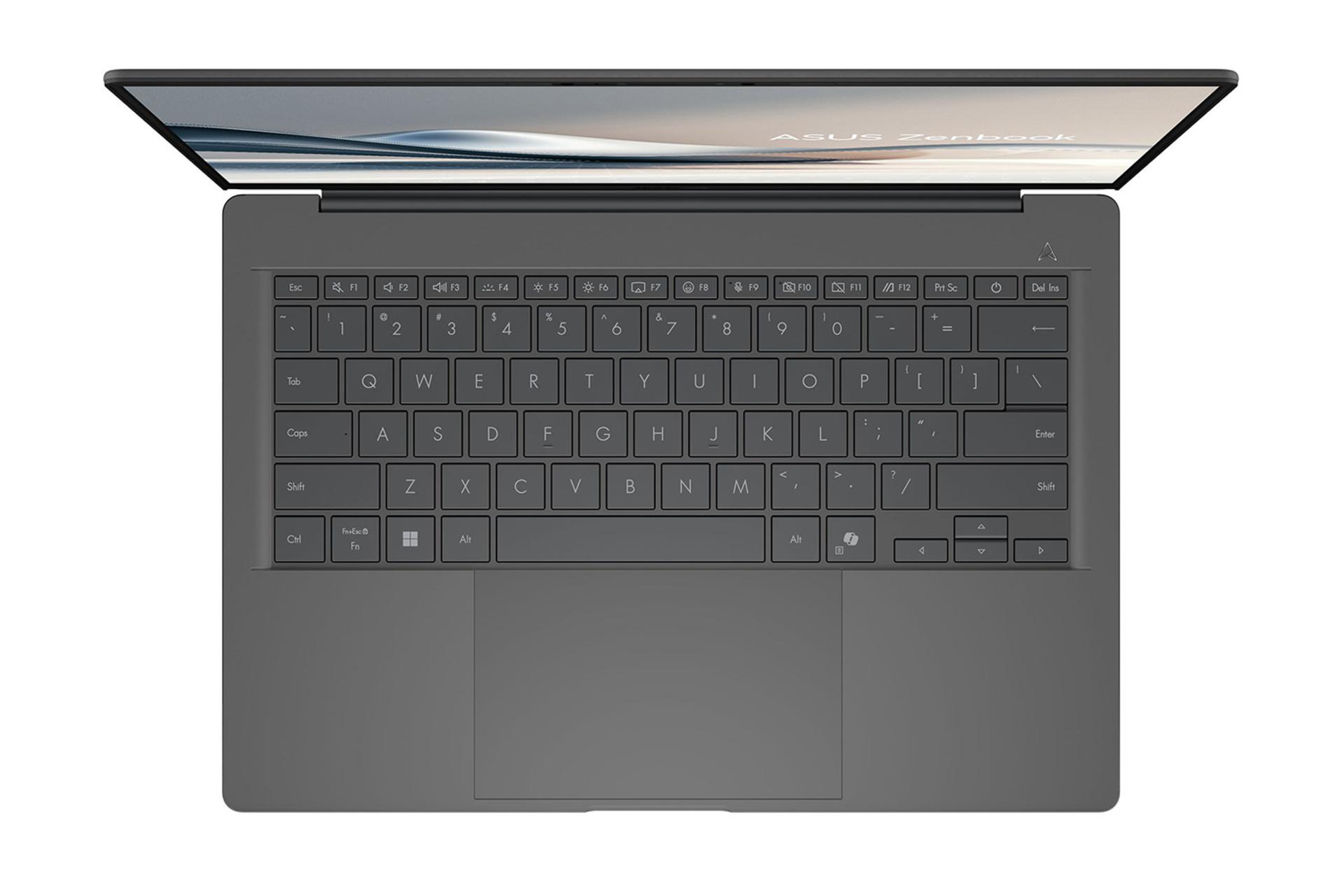 لپ تاپ ایسوس ASUS Zenbook A14 UX3407 رنگ خاکستری نمای بالا و کیبورد