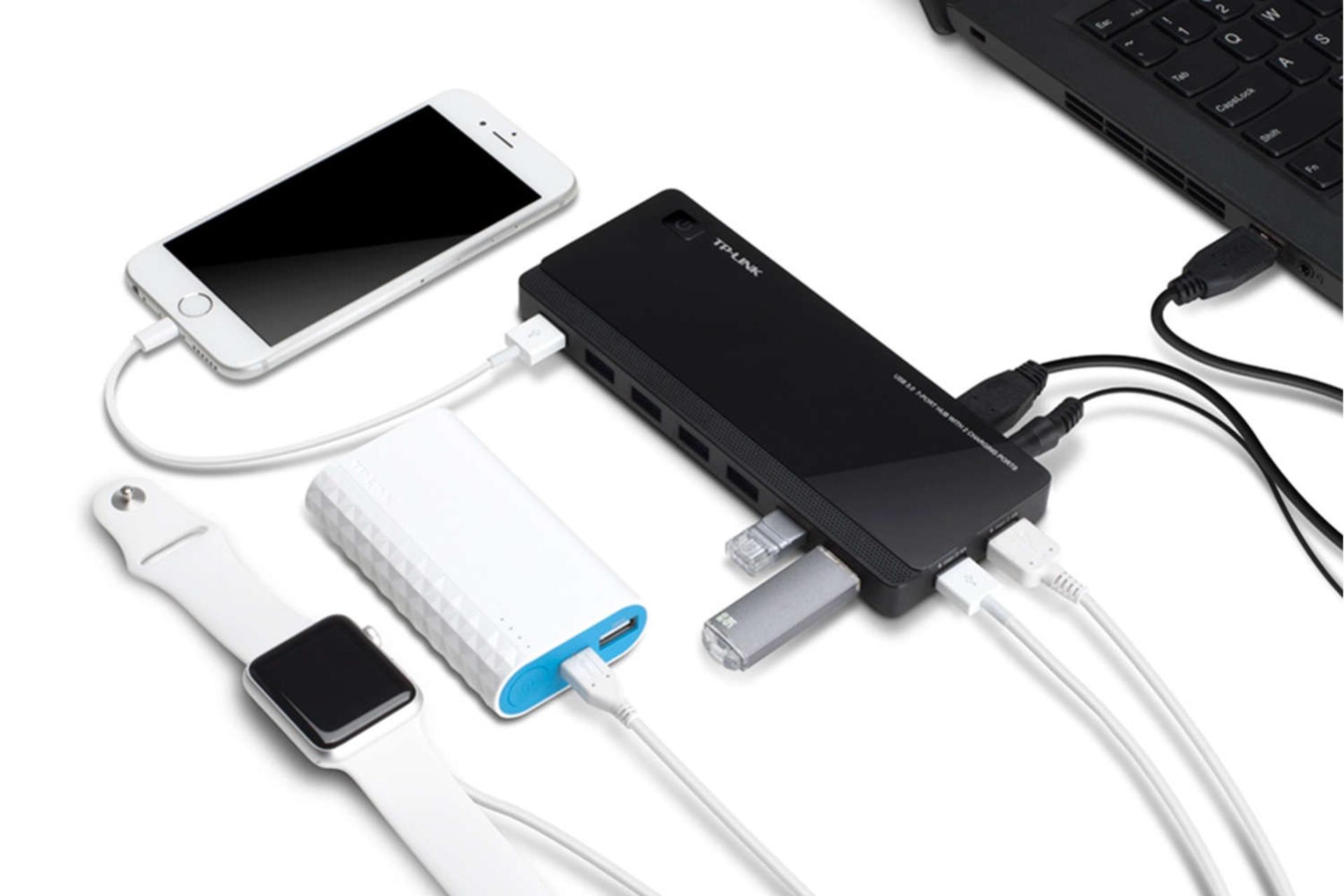 نمای بالای هاب USB-A تی پی لینک 7 پورت مدل UH720