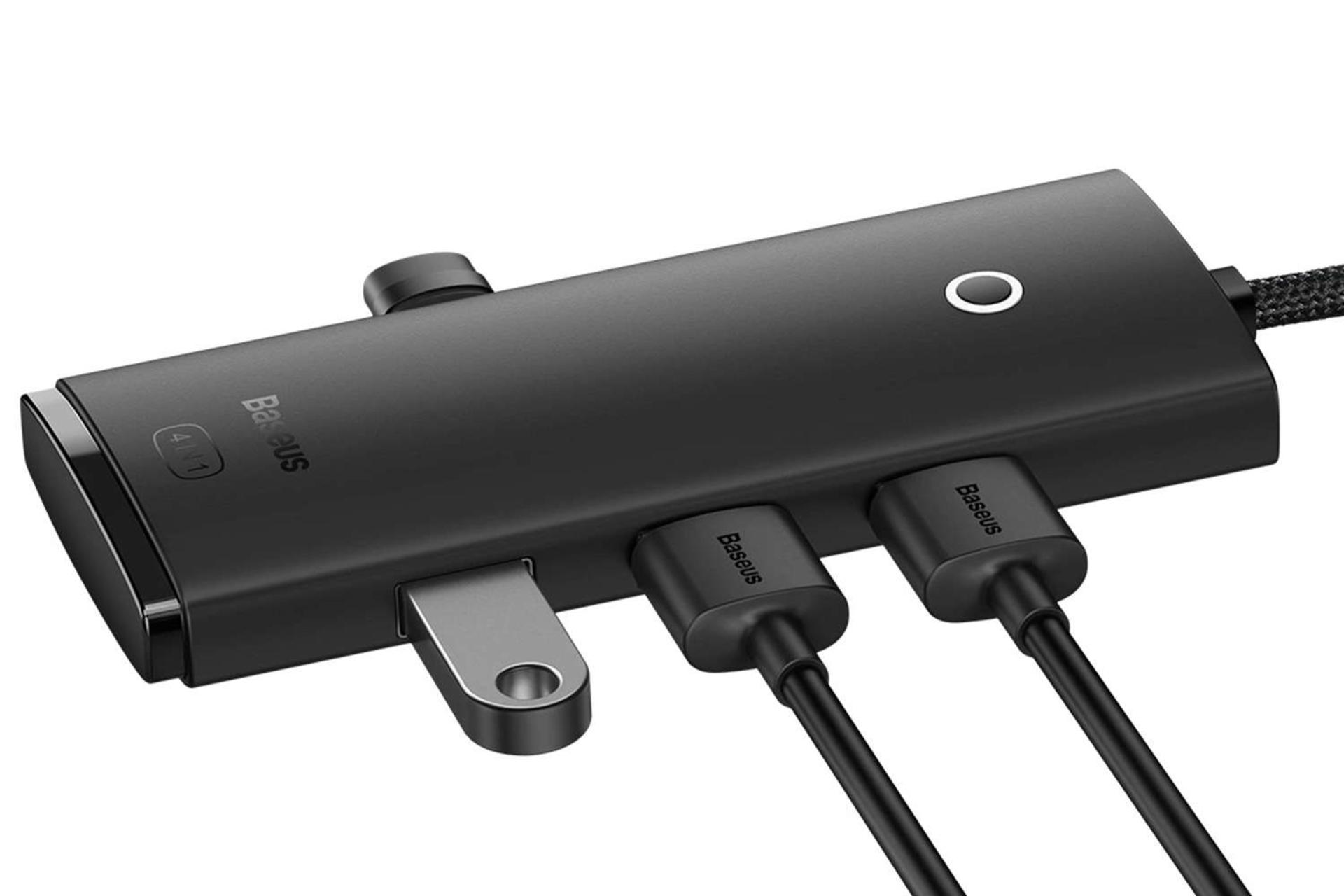 نمای سمت راست هاب USB-A باسئوس 4 پورت مدل WKQX030101 رنگ مشکی