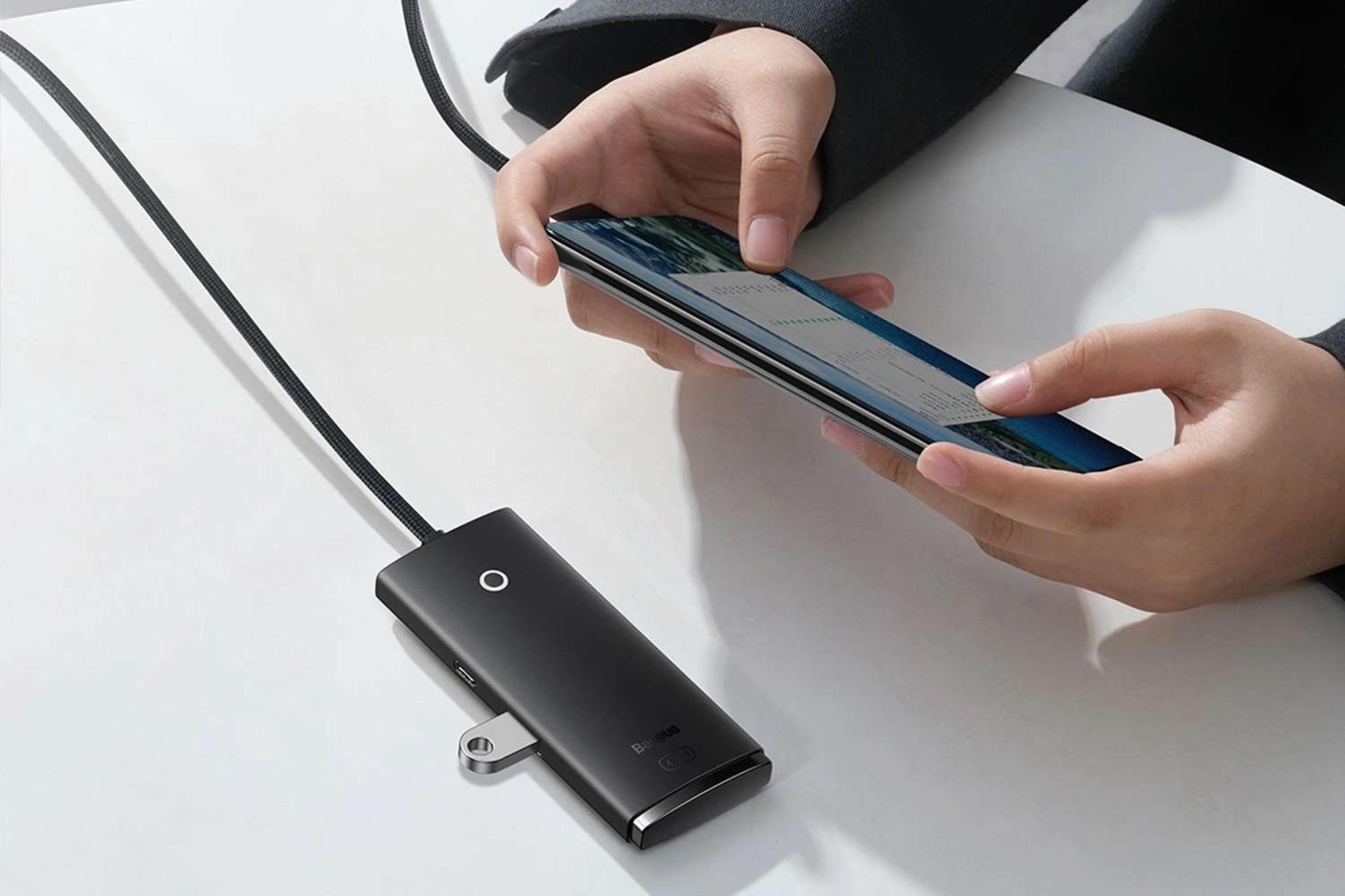 سرعت انتقال اطلاعات هاب USB-A باسئوس 4 پورت مدل WKQX030101