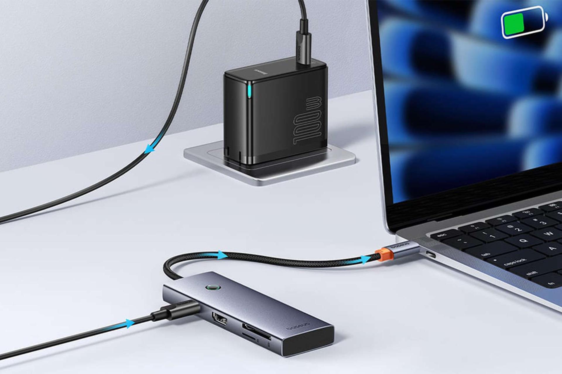 مرجع متخصصين ايران درگاه شارژ PD هاب USB-C باسئوس 7 پورت مدل BS-OH159