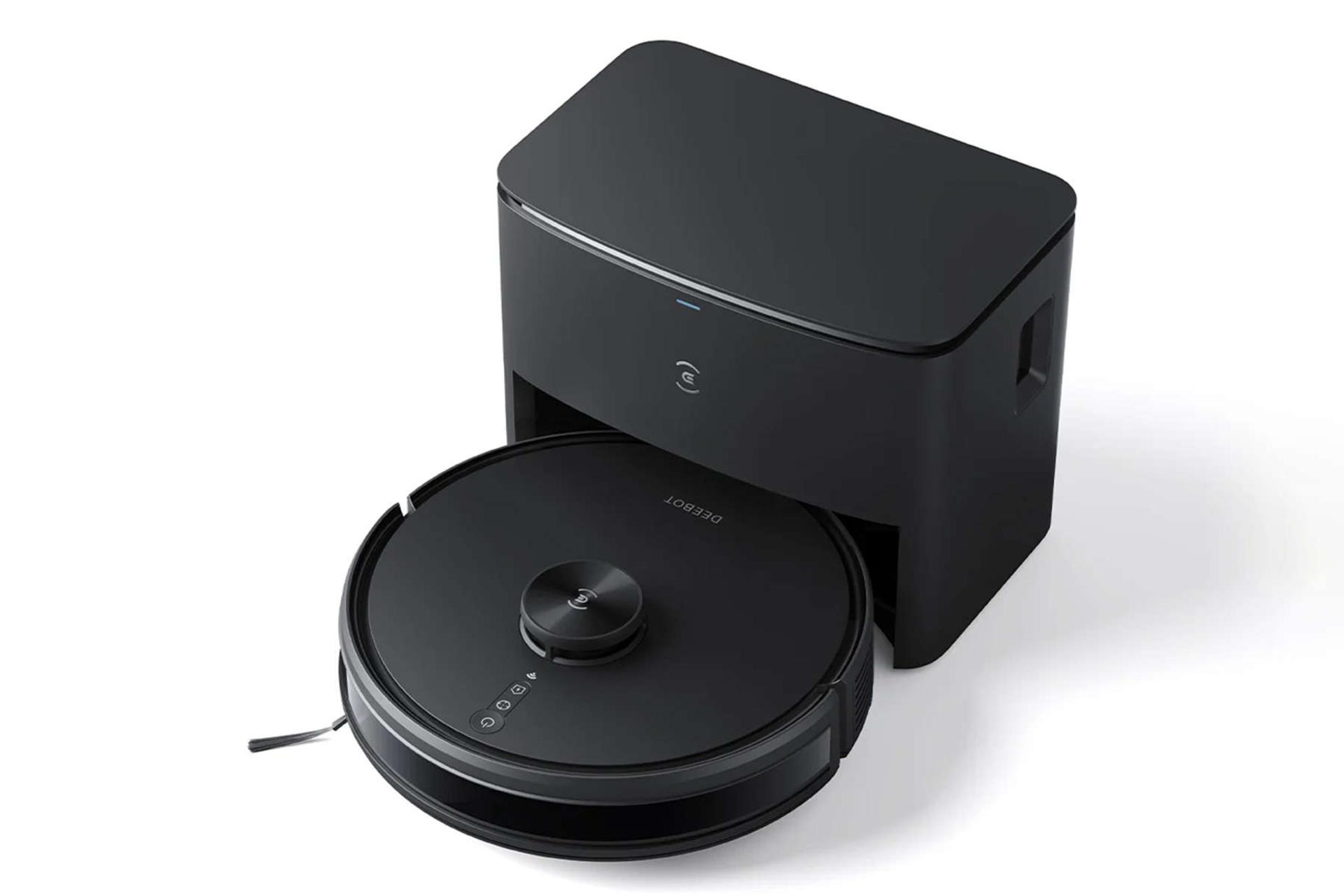 نمای سمت راست جارو رباتیک اکووکس DEEBOT Y1 PRO PLUS به همراه مخزن تخلیه خودکار