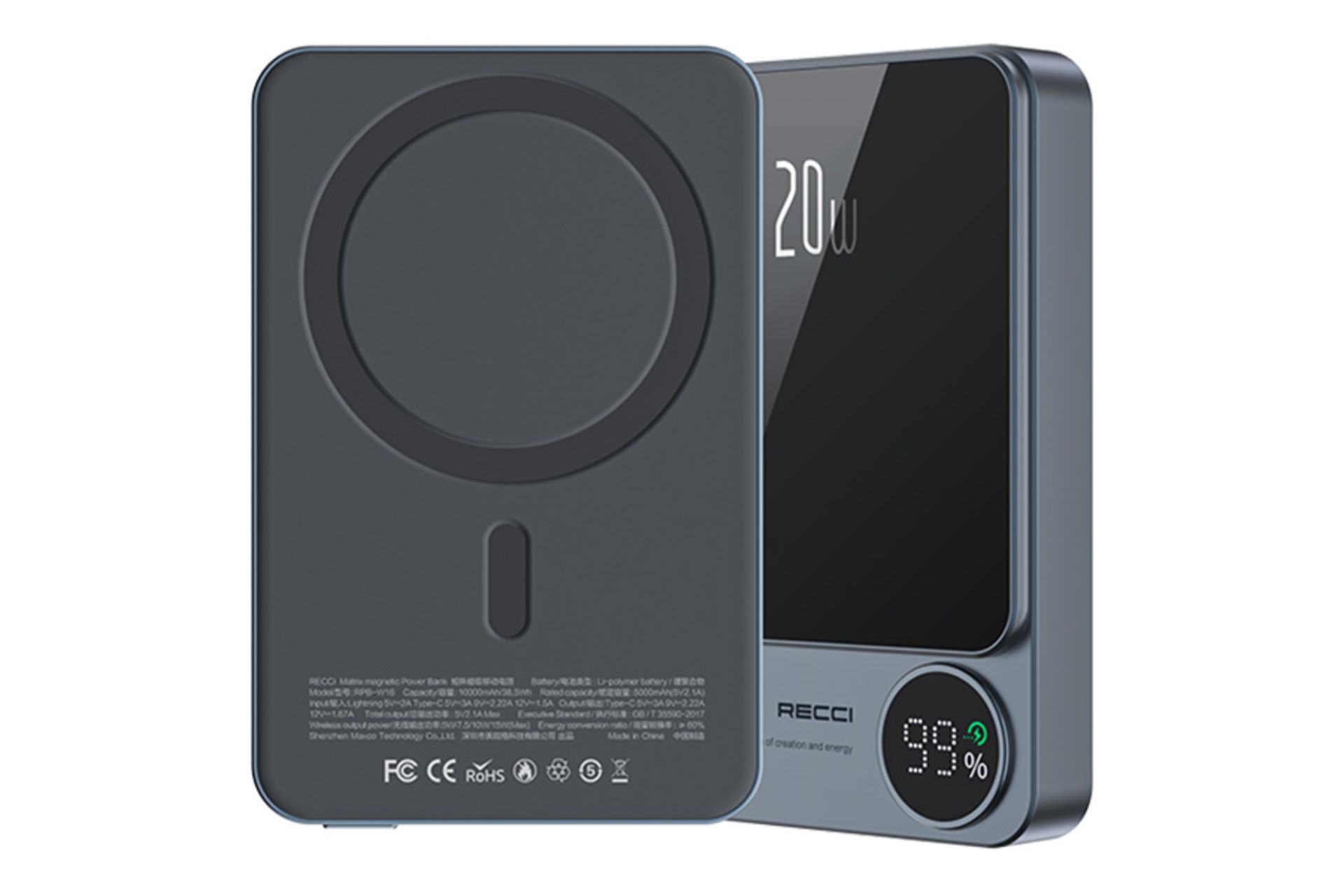 نمای کناری پاور بانک رسی Recci RPB-W16 10000mAh