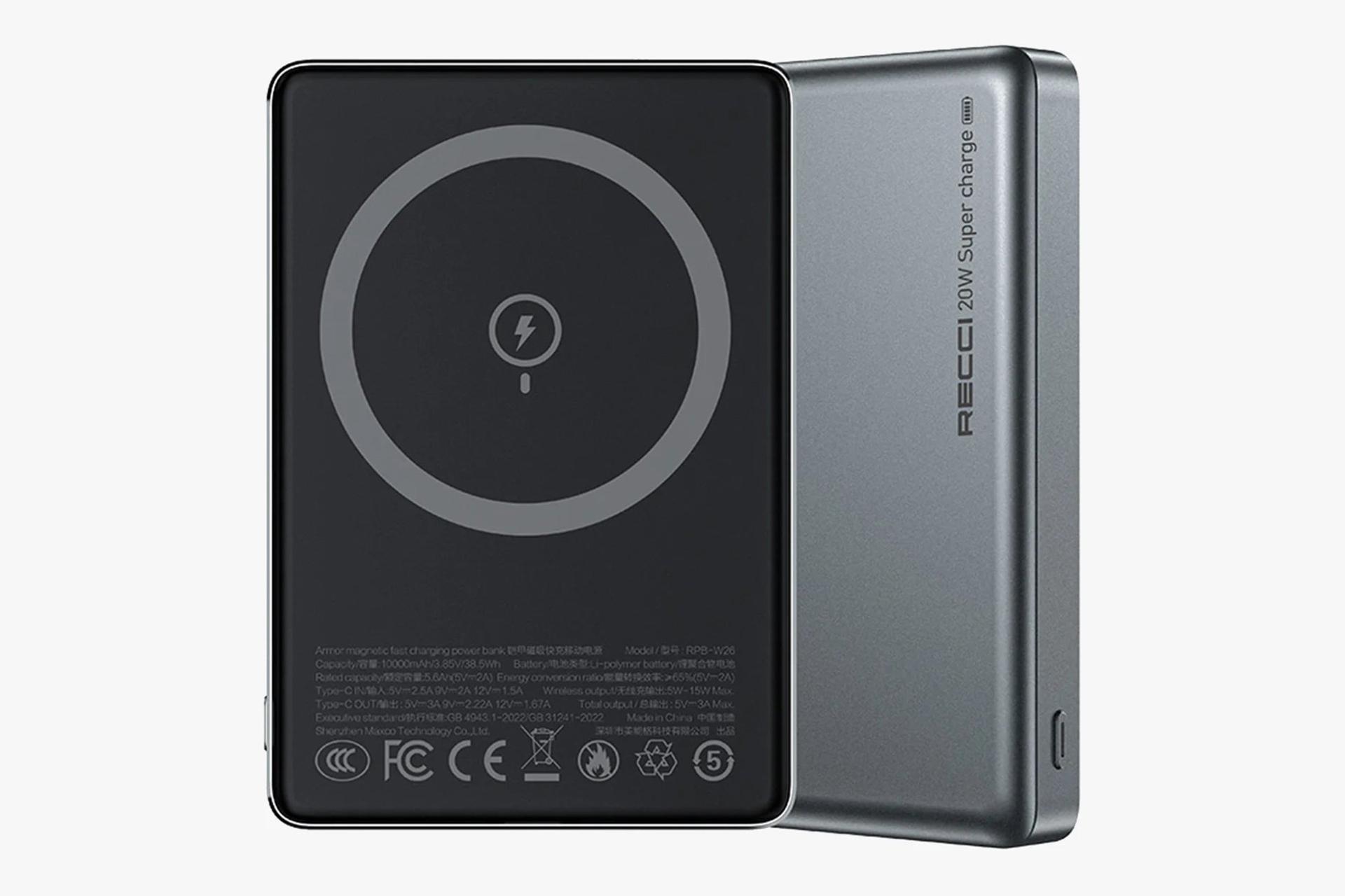 نمای پشتی پاور بانک رسی Recci RPB-W26 10000mAh