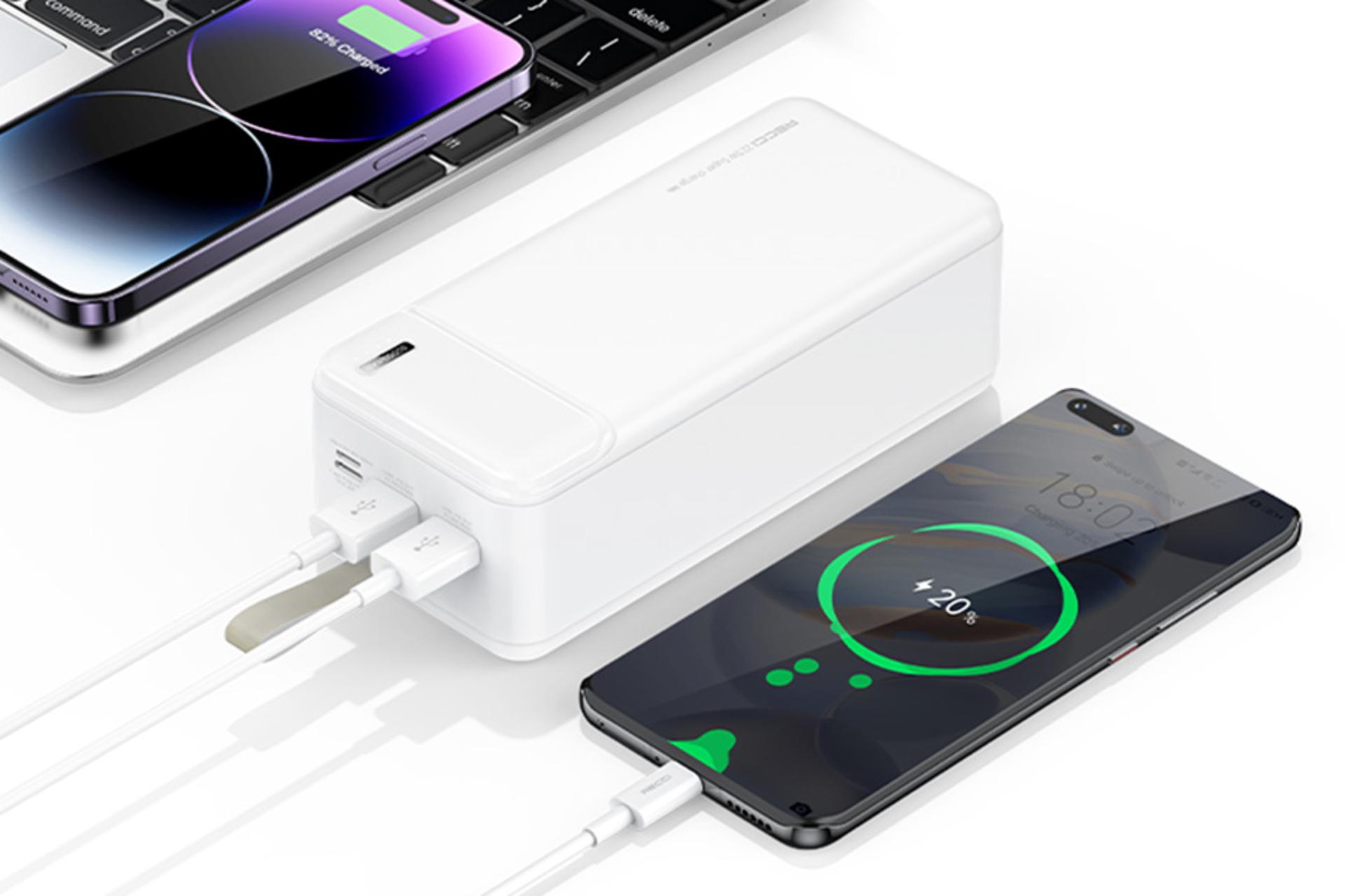 ابعاد پاور بانک رسی Recci RPB-P41 50000mAh در کنار لپ تاپ