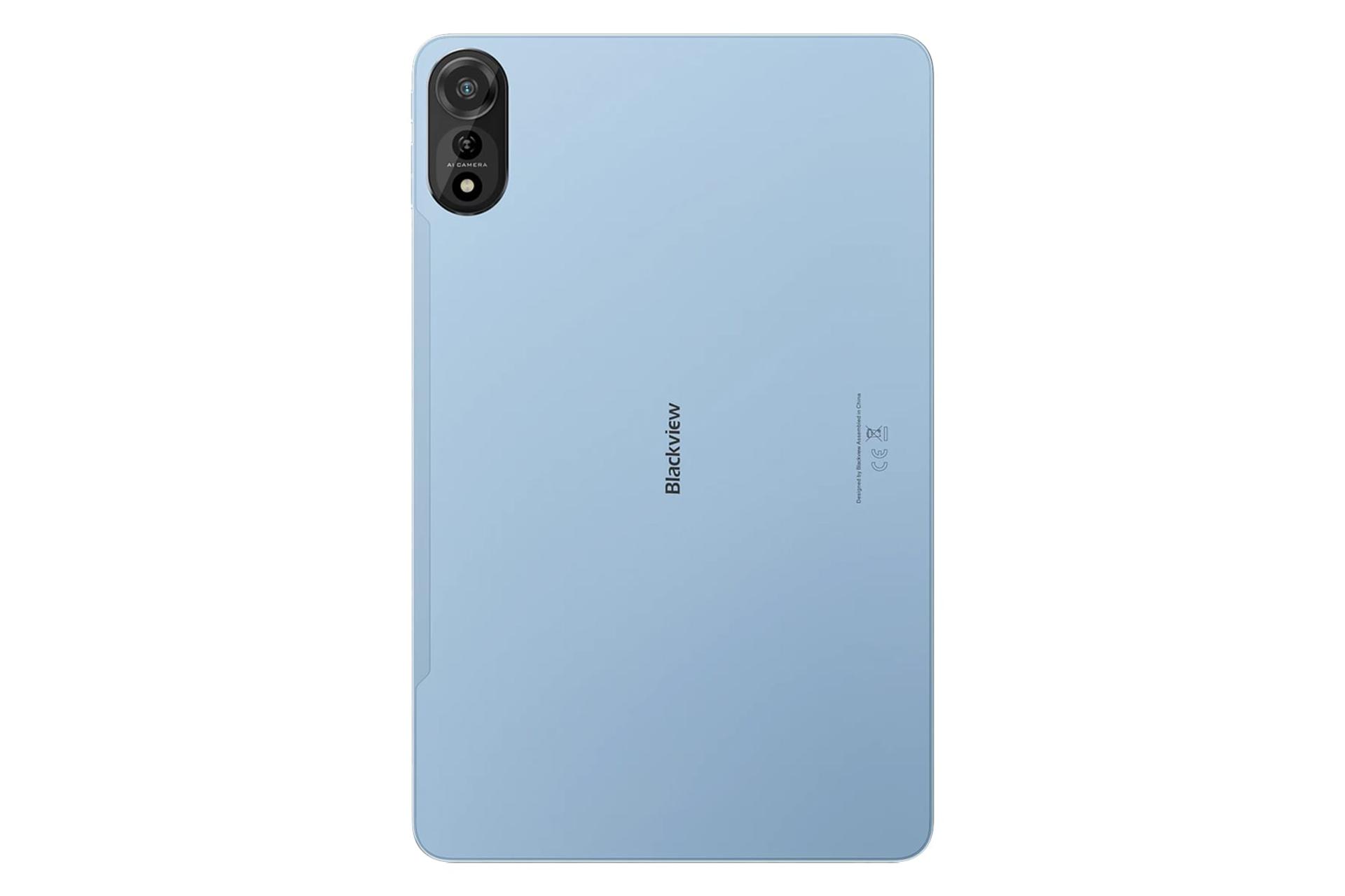 نمای پنل پشت تبلت مگا 2 بلک ویو / Blackview Mega 2 با نمایش دوربین و لوگوی پنل پشت رنگ آبی