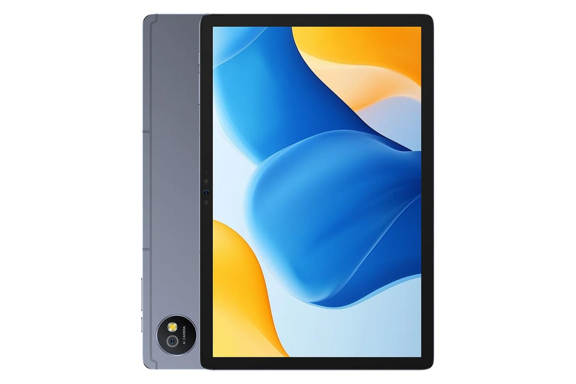 نمای کلی تبلت تب Tab A10 پرو یولفون / Ulefone Tab A10 Pro با نمایشگر روشن و نمایش لوگو و دوربین پنل پشت